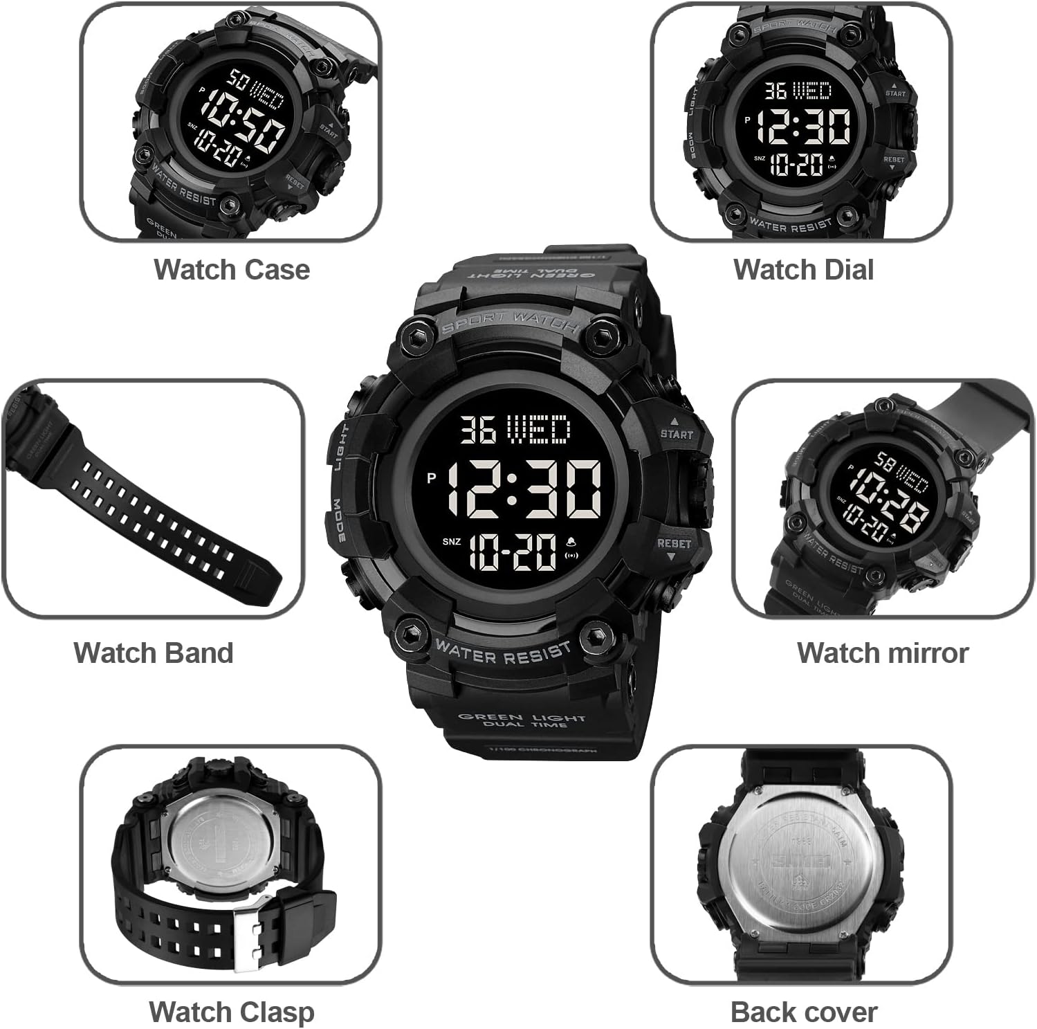 FANMIS Men's Digital 50M Waterproof Electronic Sport Watch Rubber Band Army Military 24H Time LED Light 164FT Water Resistant Calendar Date Day Watches