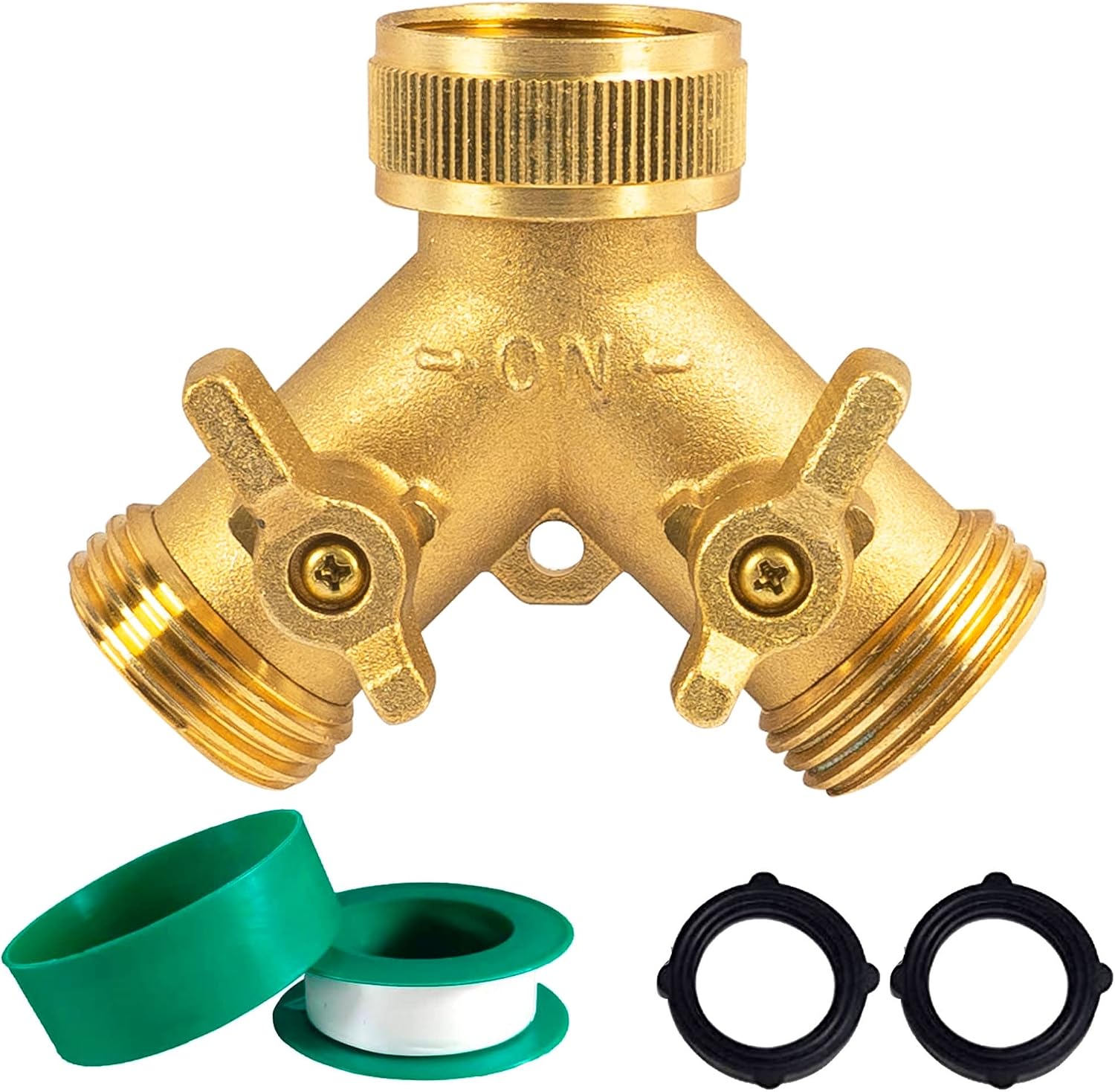 Hourleey Brass Garden Hose Splitter (4 Way), Solid Brass Hose Connector 3/4", Hose Spigot Adapter 4 Valves with 4 Extra Rubber Washers