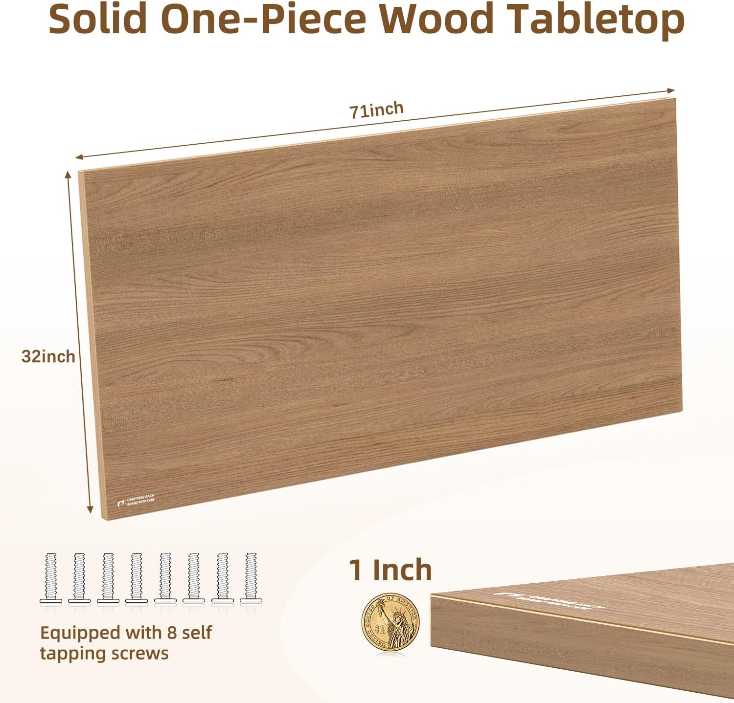 Rectangular Wood Table Top, 71x32x1 in Solid One-Piece Workbench Top | Wood Table Top Particle Board For Standing Desk, Home Office DIY Countertop, Washer Dryer, Coffee Bar And Workbench Use