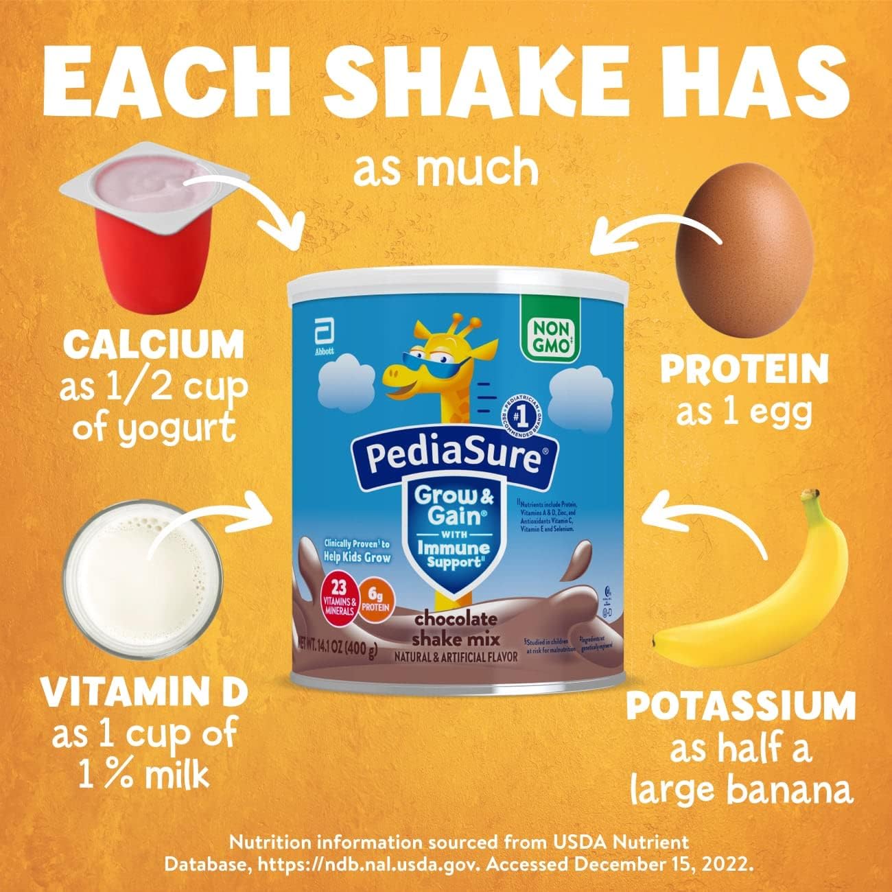 PediaSure Grow & Gain Shake Mix, 6g Protein, Vanilla, 14.1 oz Can, 3pk | 24 Servings, Great-Tasting Nutritional Shake Mix with Immune Support for Kids, 23 Vitamins & Minerals, Non-GMO & Gluten-Free