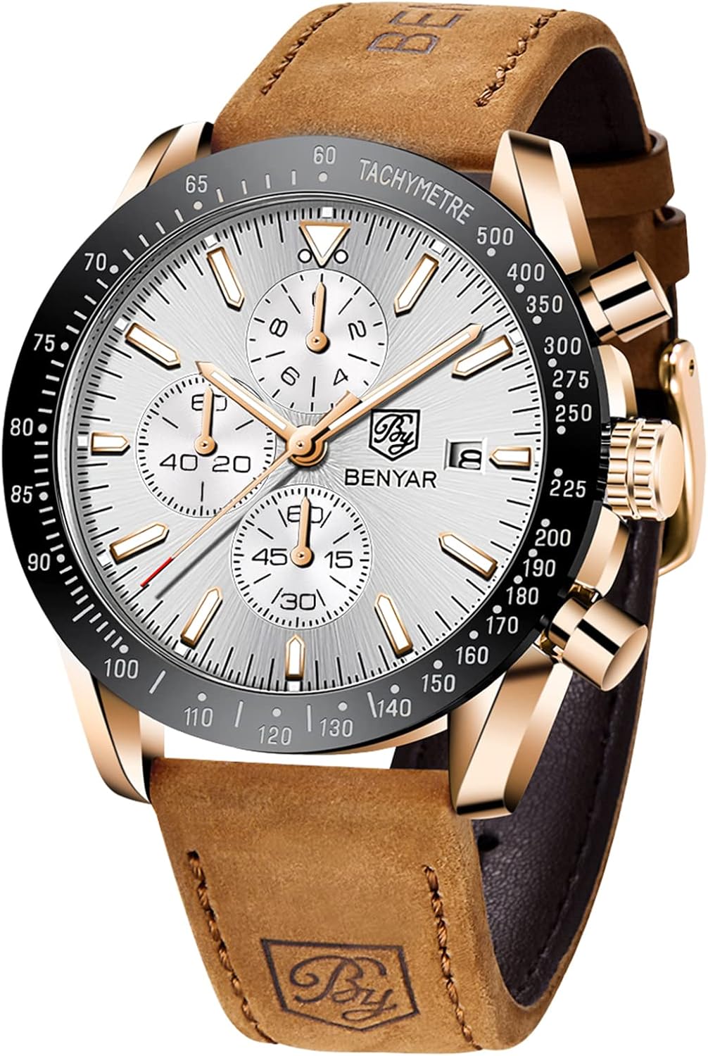 BENYAR Watch for Men Analog Quartz Chronograph Waterproof Luminous Designer Mens Wrist Watches Business Work Sport Casual Dress Watch with Silicone Strap Elegant Gifts for Men