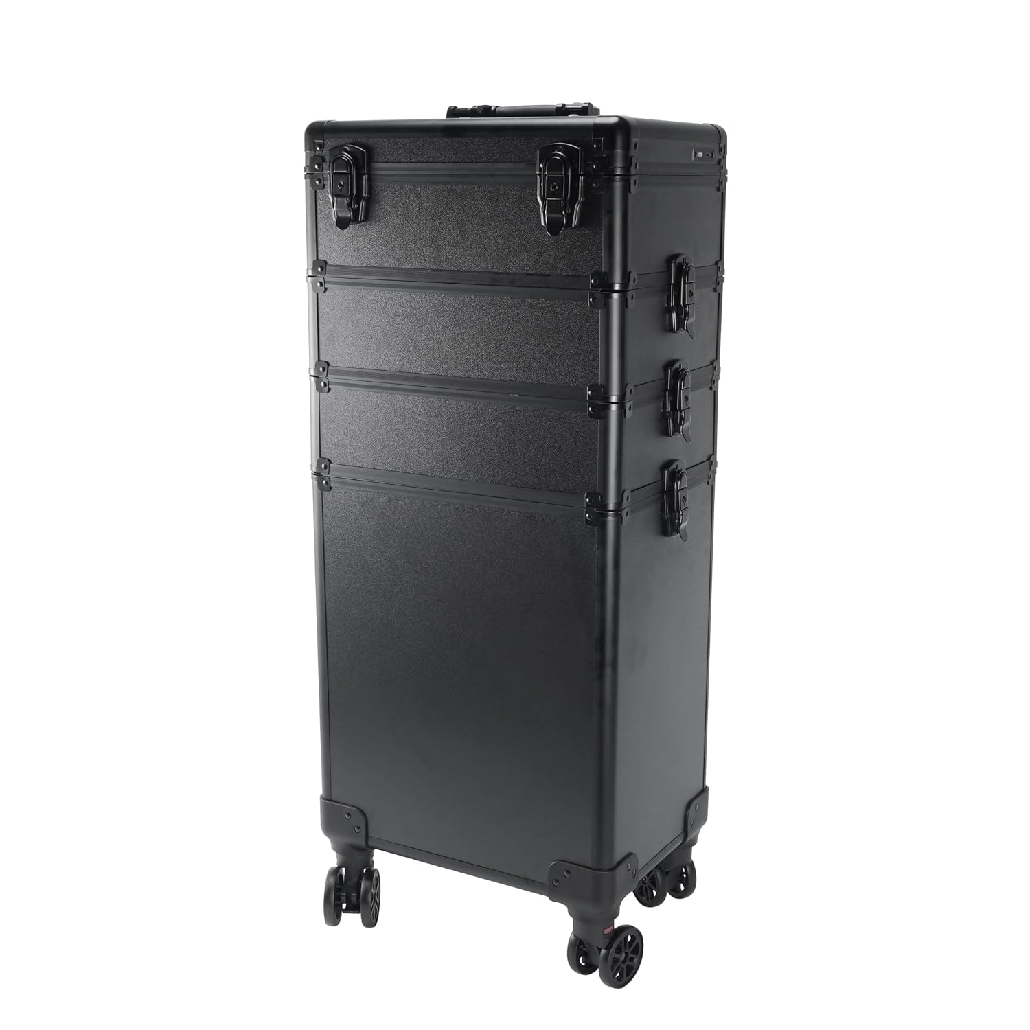mefeir 4 in 1 Rolling Makeup Train Case, Aluminum Makeup Travel Organizer Cosmetic Case, Cosmetology Display Suitcase on Wheels, Beauty Storage Luggage Lockable w/4 Removable Wheels (Black)