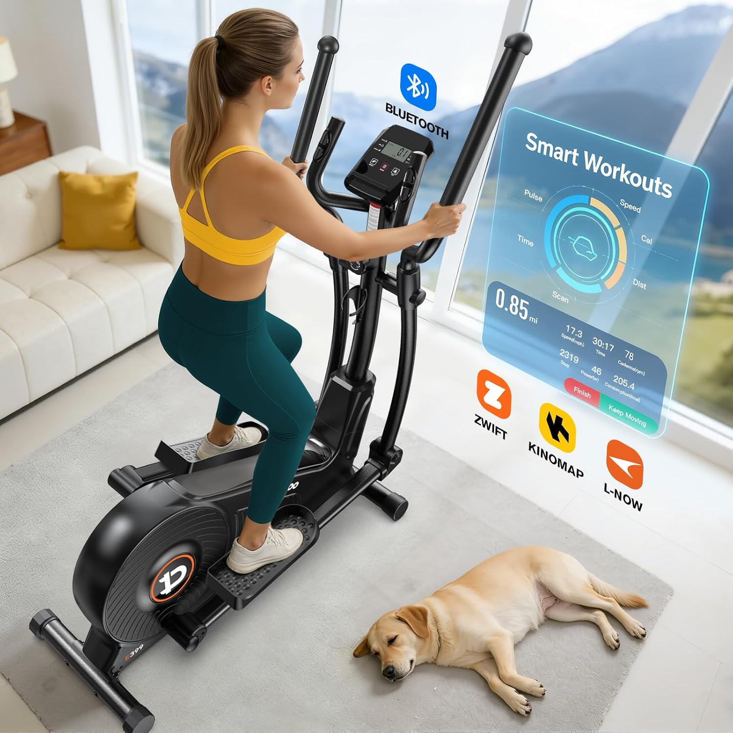 pooboo Elliptical Machine, Elliptical Exercise Machine with 16-Level Resistance&Quiet Magnetic Driving System, Elliptical Machine for Home with LCD Monitor&15.5-17IN Stride, 350LBS Weight Capacity