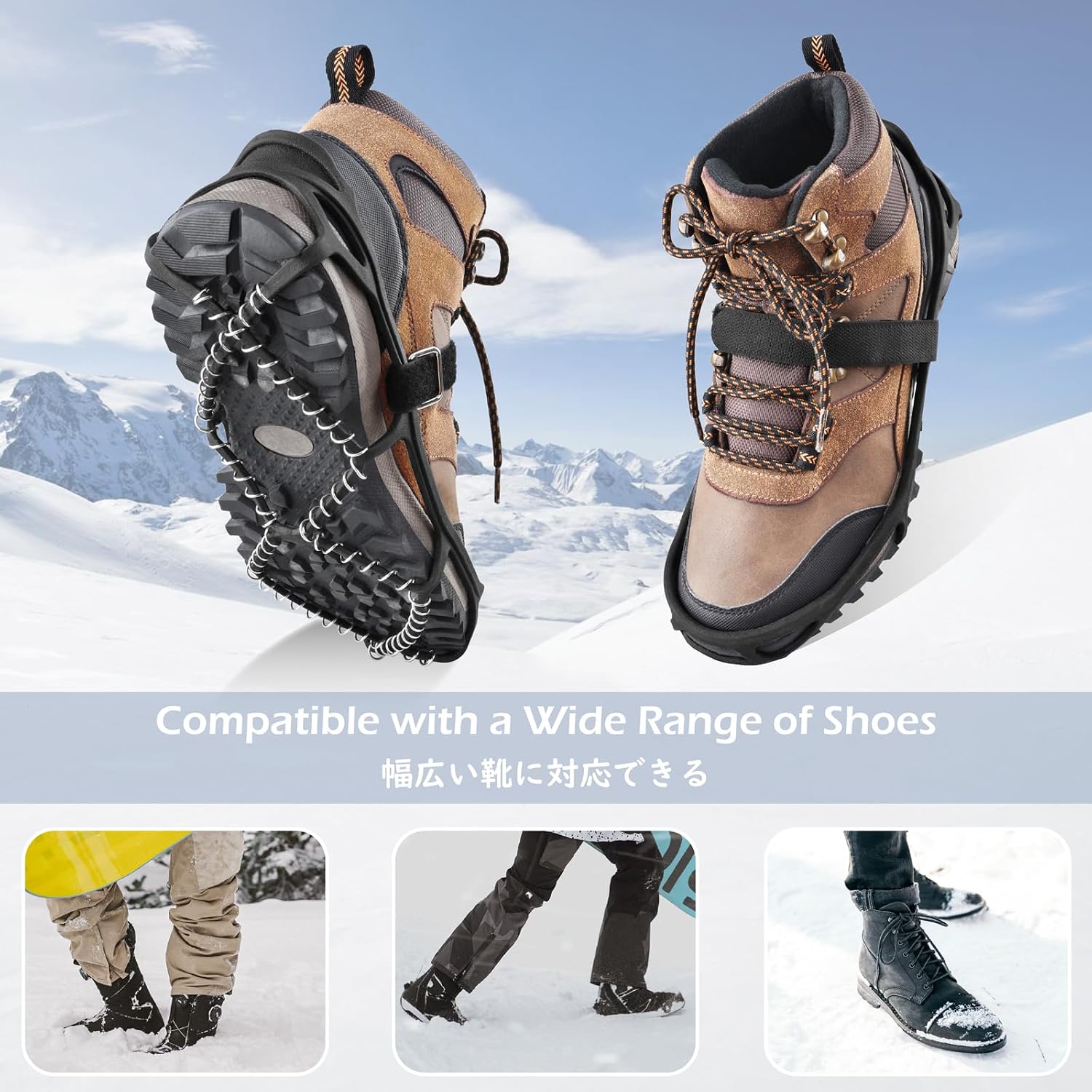 Ice Cleats for Shoes and Boots Anti Slip Ice Grips Snow Crampons Traction Cleats Hiking Fishing Walking Gear