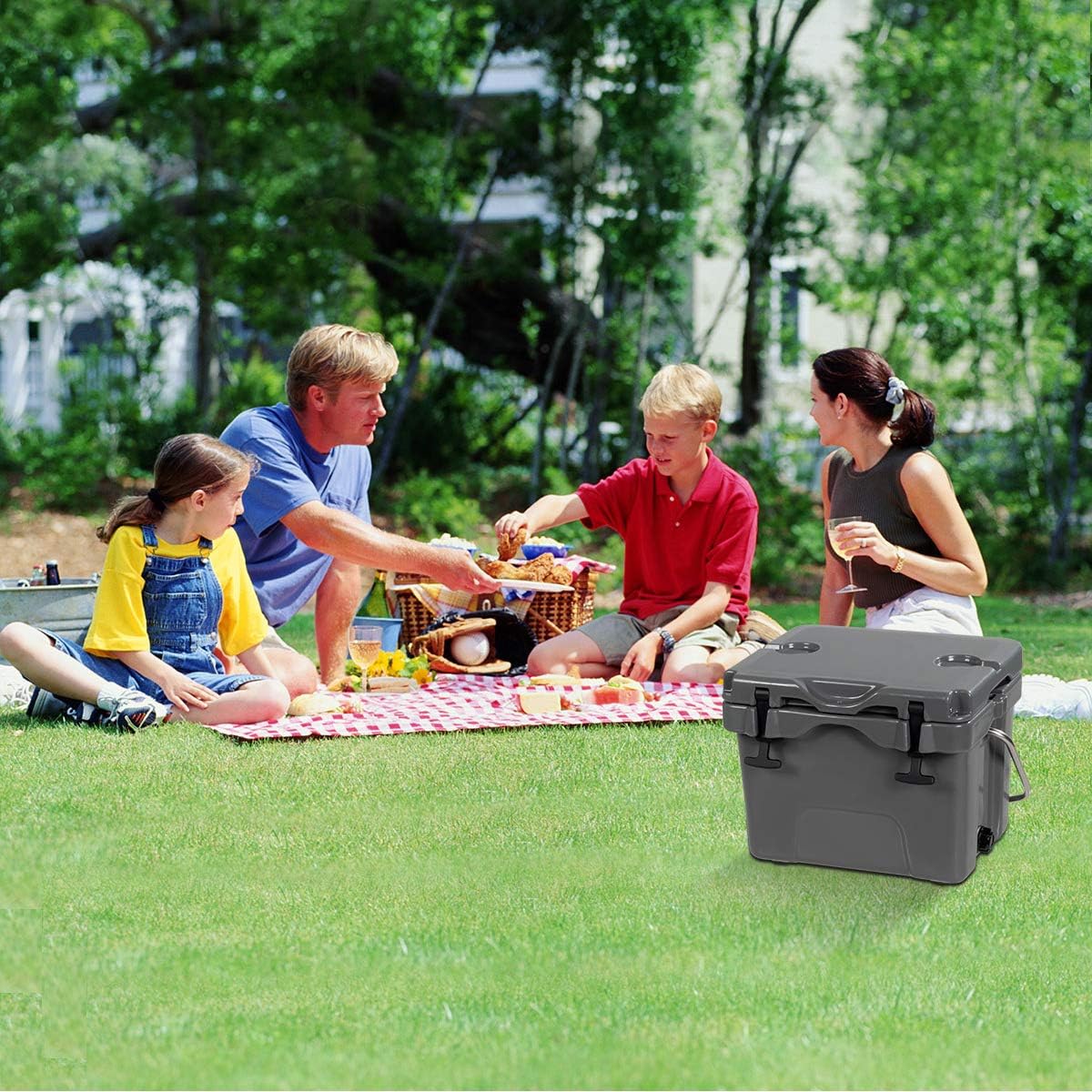 Goplus 16 Quart Cooler, 24-Can Capacity Ice Chest with 2 Cup Holders, 3-5 Days Ice Retention, Portable Insulated Ice Box for Camping