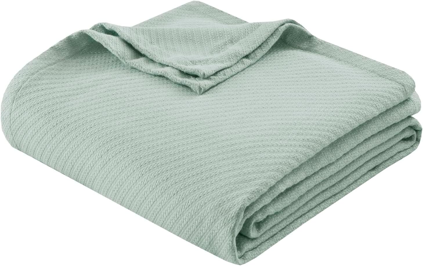 Madison Park Liquid Cotton Luxury Blanket Premium Soft Cozy 100% Ring Spun Cotton For Bed , Couch or Sofa, Full/Queen, Light Blue | Breathable Fabric for Bed or Couch, Diamond Pattern, Lightweight, OEKO-TEX Certified