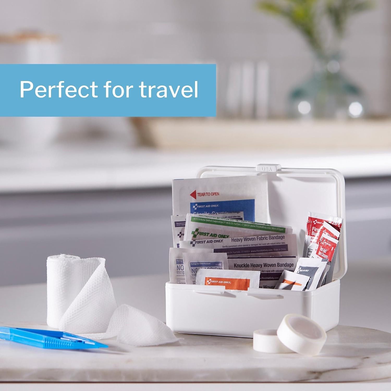 McKesson First Aid Kit - Travel Ready Portable Emergency Supplies for Minor Wound Care - Adhesive Bandages, Gauze Pads, Antiseptic Wipes