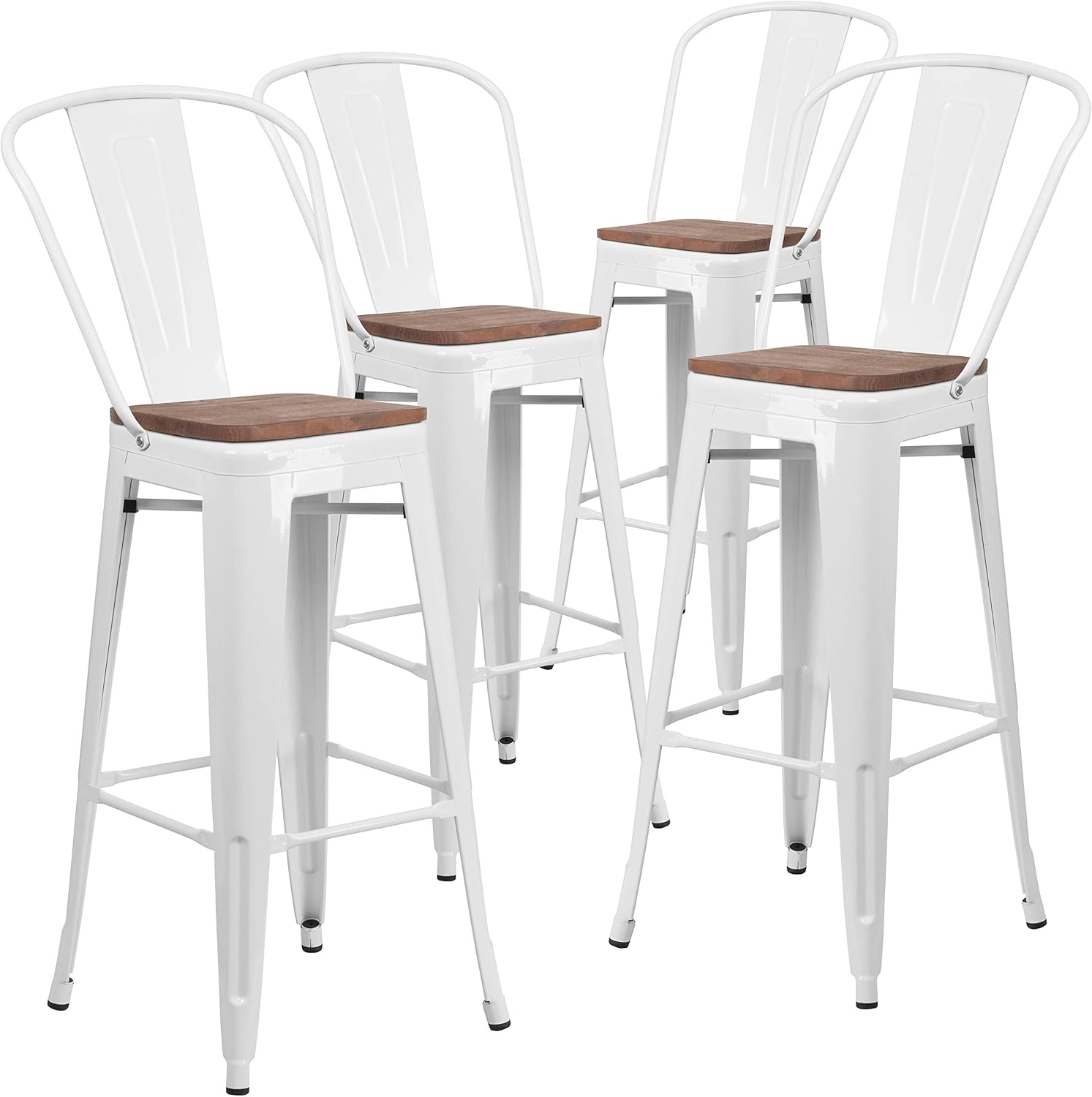 Flash Furniture 30 in Metal Barstool with Back, Blue | Commercial Grade, Removable Back, Indoor/Outdoor Use