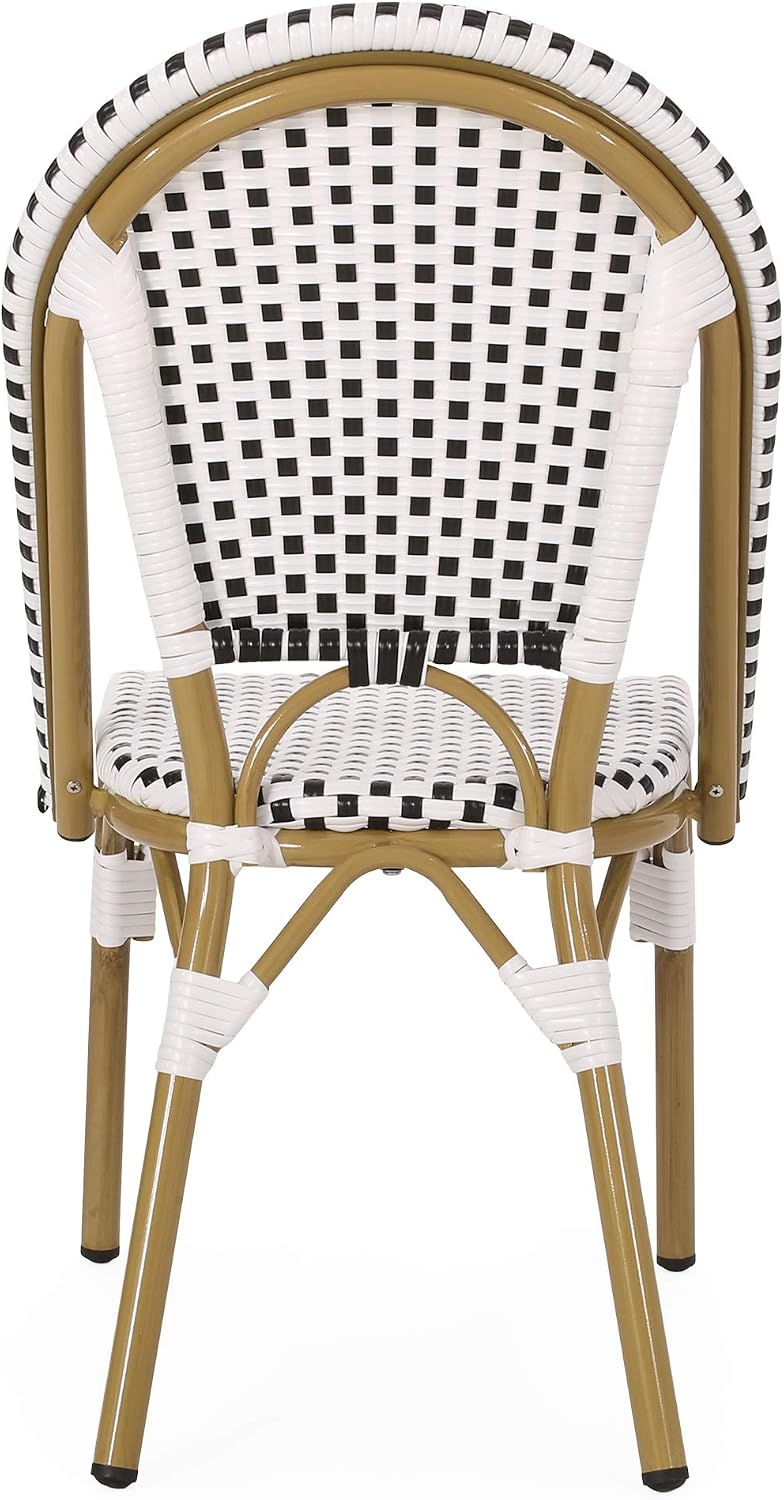 Christopher Knight Home Philomena Outdoor French Bistro Chair (Set of 4), Black + White + Bamboo Print Finish