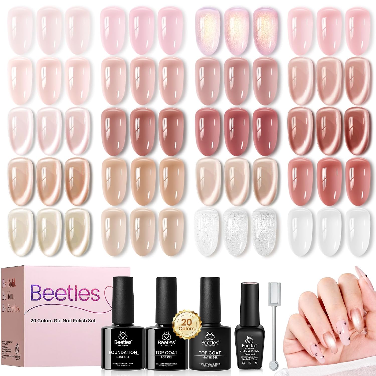Beetles Gel Nail Polish Set with Base Glossy Matte Top Coat Macaron Gel