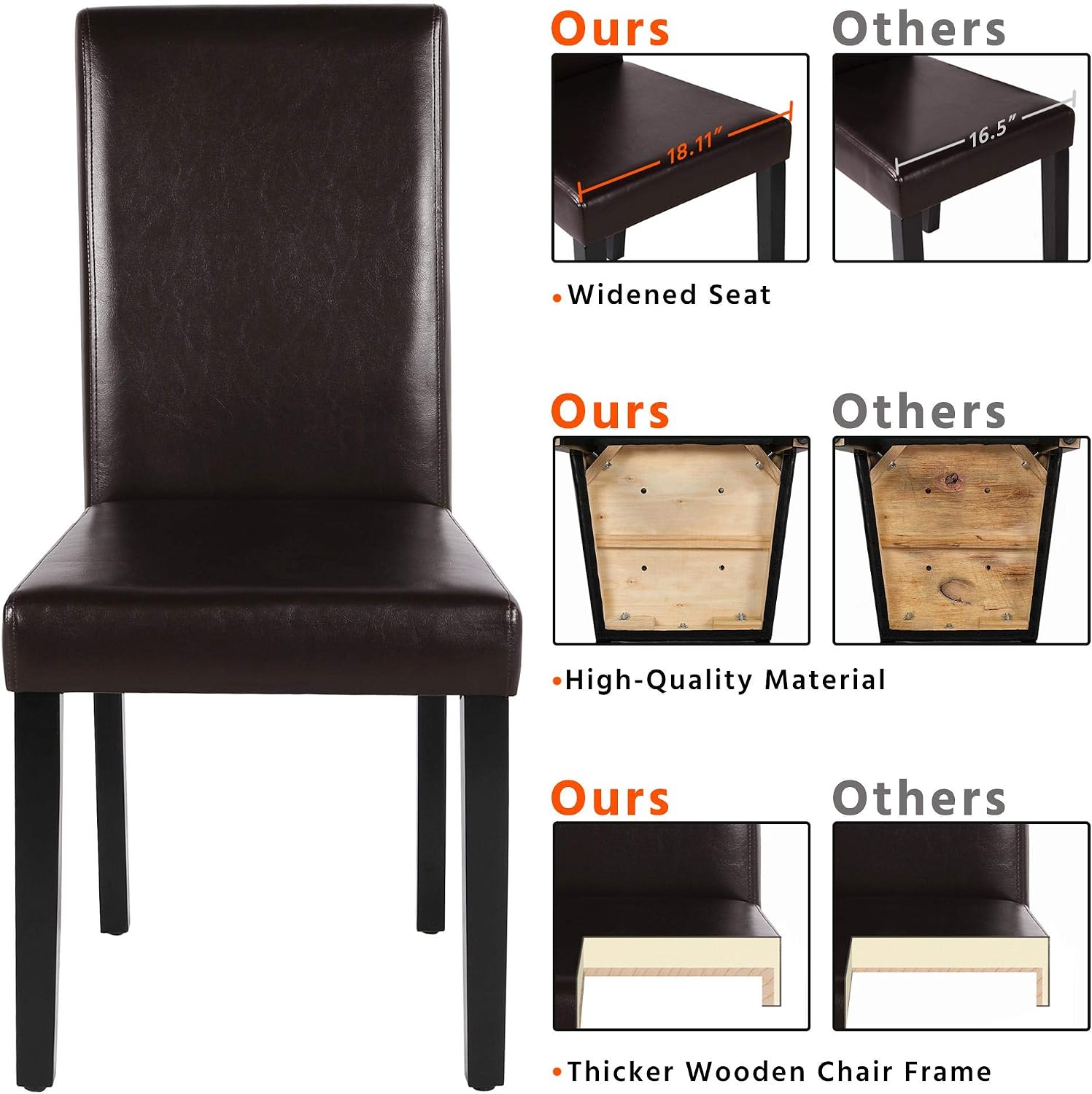 Yaheetech Dining Chairs Set of 8 Upholstered Kitchen Chairs Dark Brown