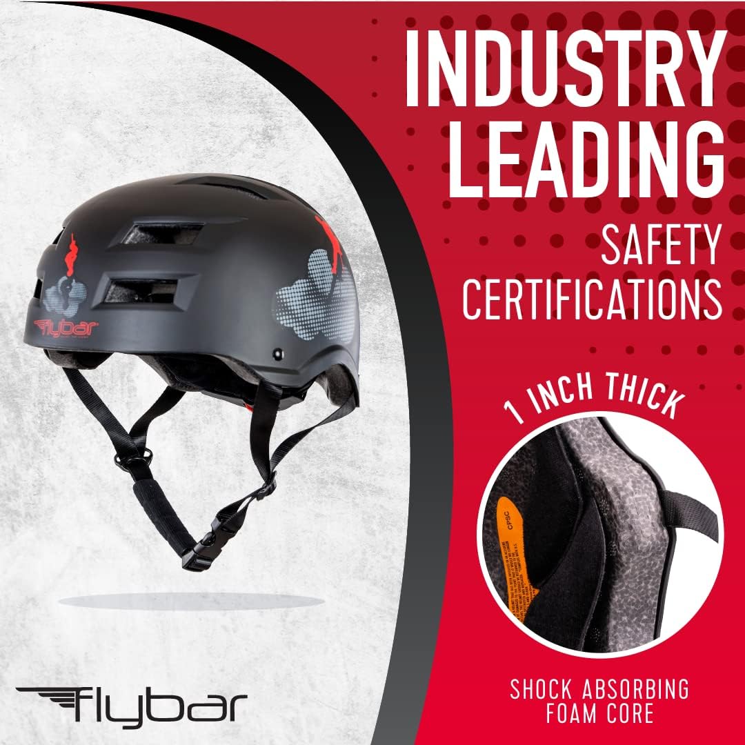 Flybar Bike Helmet- Multi Sport Dual Certified Adjustable Dial, Lightweight Skateboard Helmet, Roller Skating, Pogo, Electric Scooter, Snowboard, Boys and Girls Kids- Adults Helmets