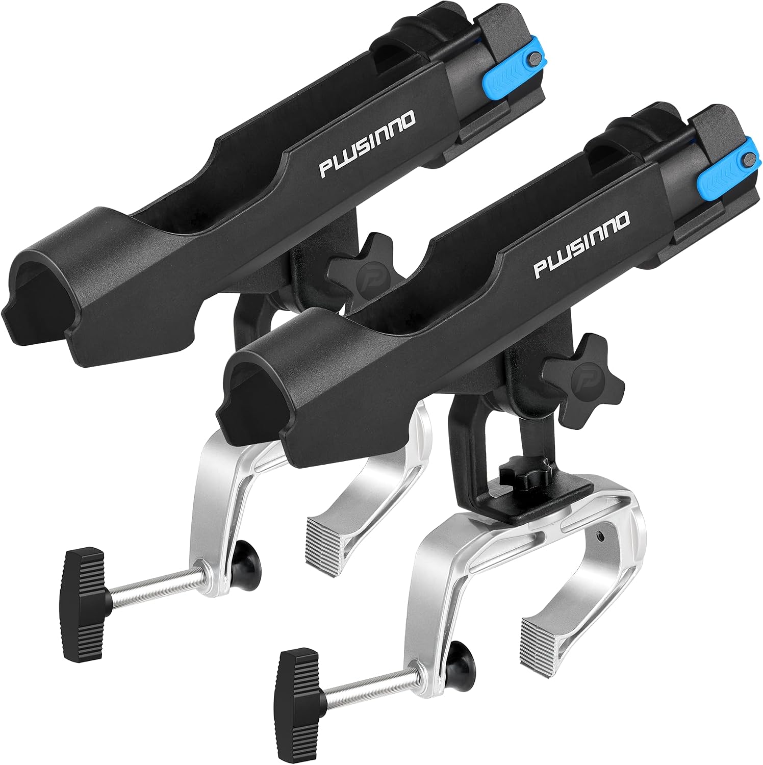 PLUSINNO Rod Holders for Fishing Boat Adjustable Pole Rod Holder | Universal Fit Most Fishing Rod, with Rod Protective Strap, Large Clamp Opening 360°, Horizontal Vertical Compatible
