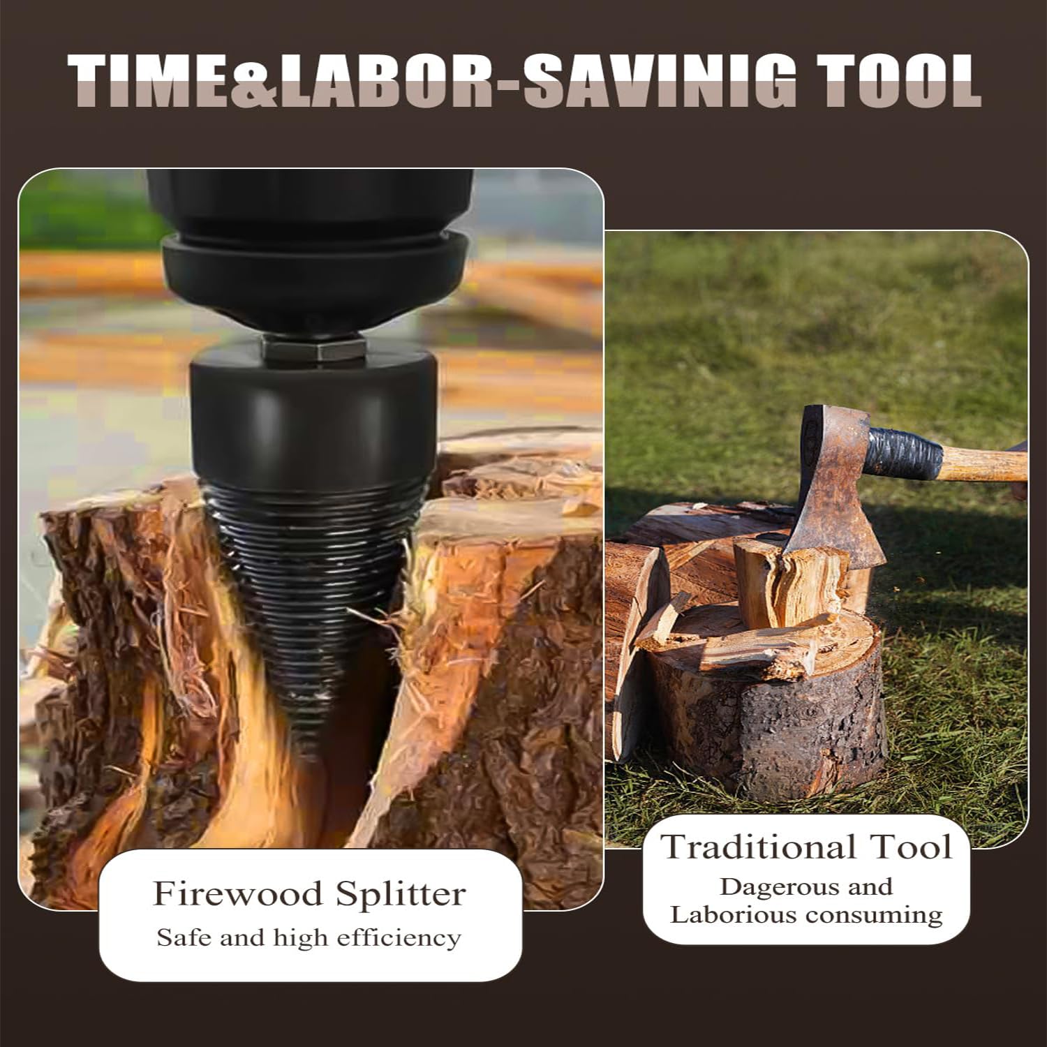 6 Pcs Wood Splitting Drill Bit Set Includes 38mm/45mm Dual Sizes + 4 Adapters, Compatible with Rotary Hammer/Impact Drill/Cordless Drill