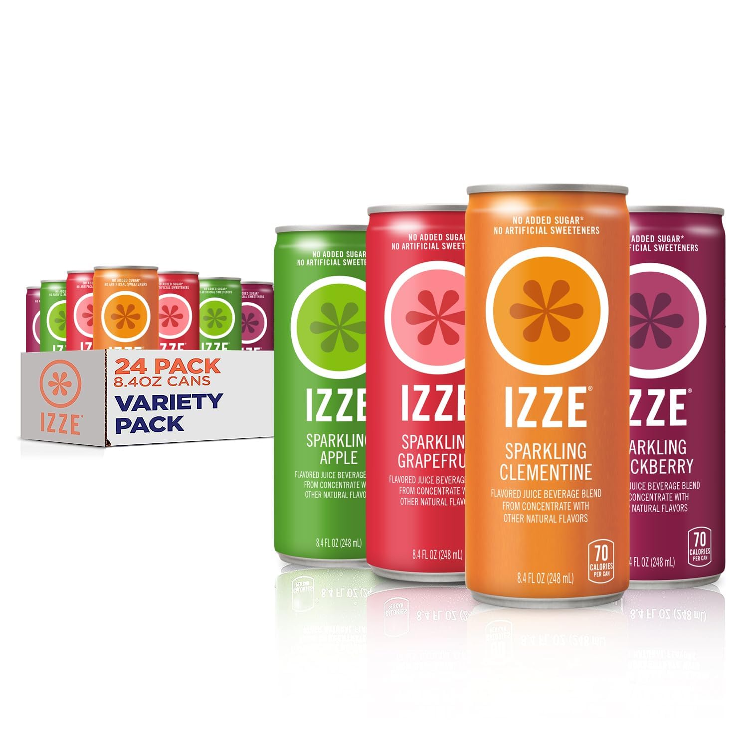 IZZE Sparkling Water Juice Beverage Blend, Pineapple, No Sugar Added, 8.4 FL OZ, 24 Cans