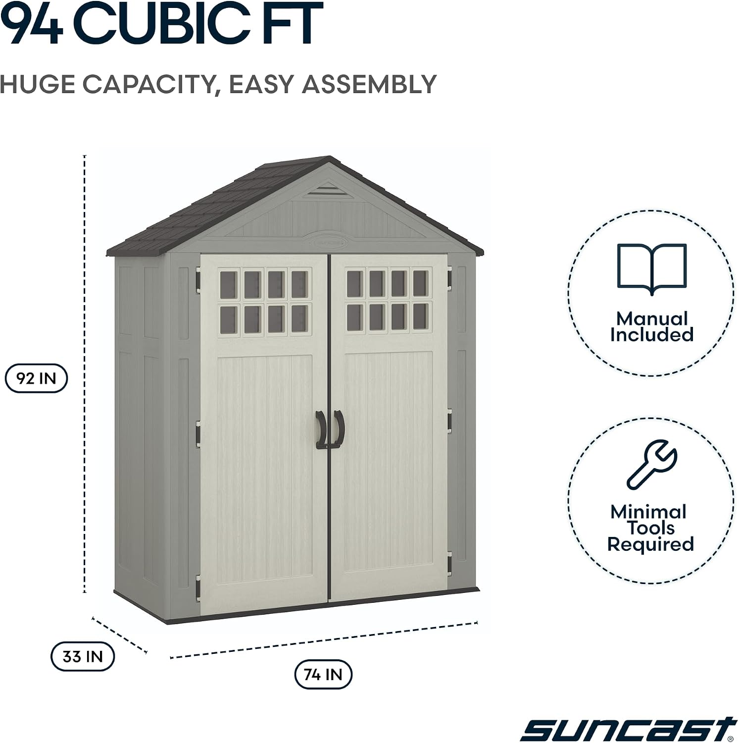 Suncast Everett 6x3 ft Vertical Storage Shed - Resin Outdoor Garden Shed with Floor, Windows