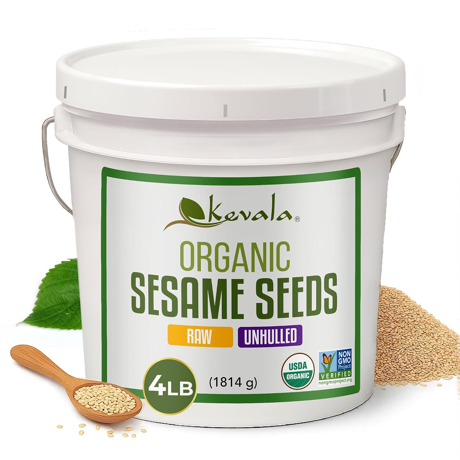 Kevala Raw Sesame Seeds Unhulled: 4 lb, Seeds for Cooking and Baking | Nutritious Snack for Clean Food Lovers, Topping for Pretzels and Bagels