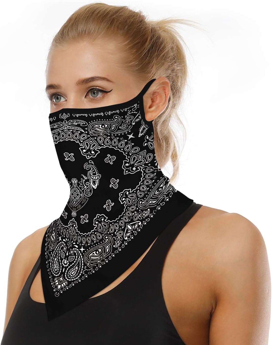 YAYOUREL Neck Gaiter Face Mask Bandanas for Men Women UV Face Scarf Cover Ear Loop Hole Facemask for Fishing Running Cycling
