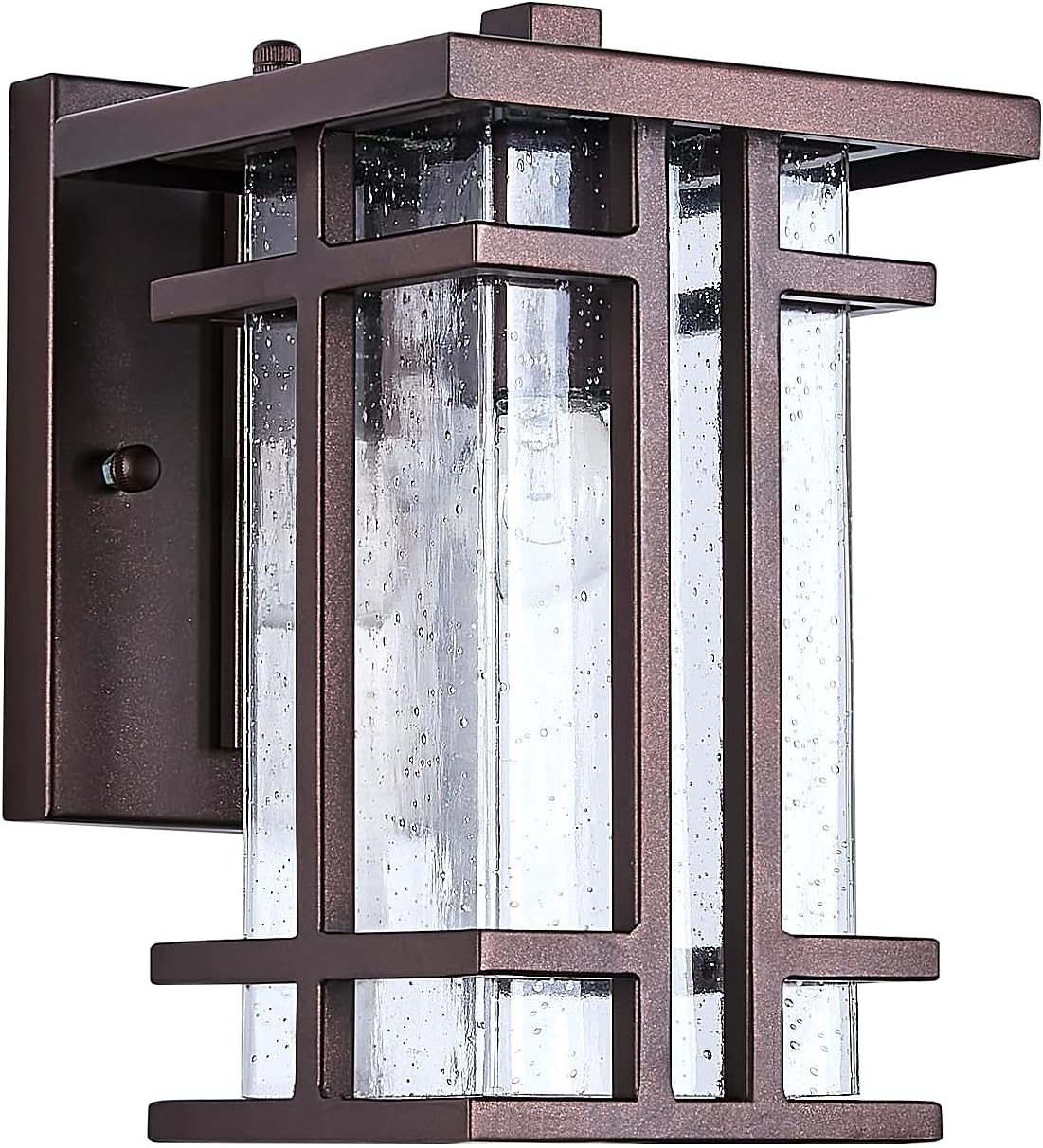 Rustic Dusk to Dawn Outdoor Wall Light Fixture 13.8"H Waterproof Exterior Wall Sconces Black Metal with Seeded Glass Sensor Outdoor Wall Lantern for