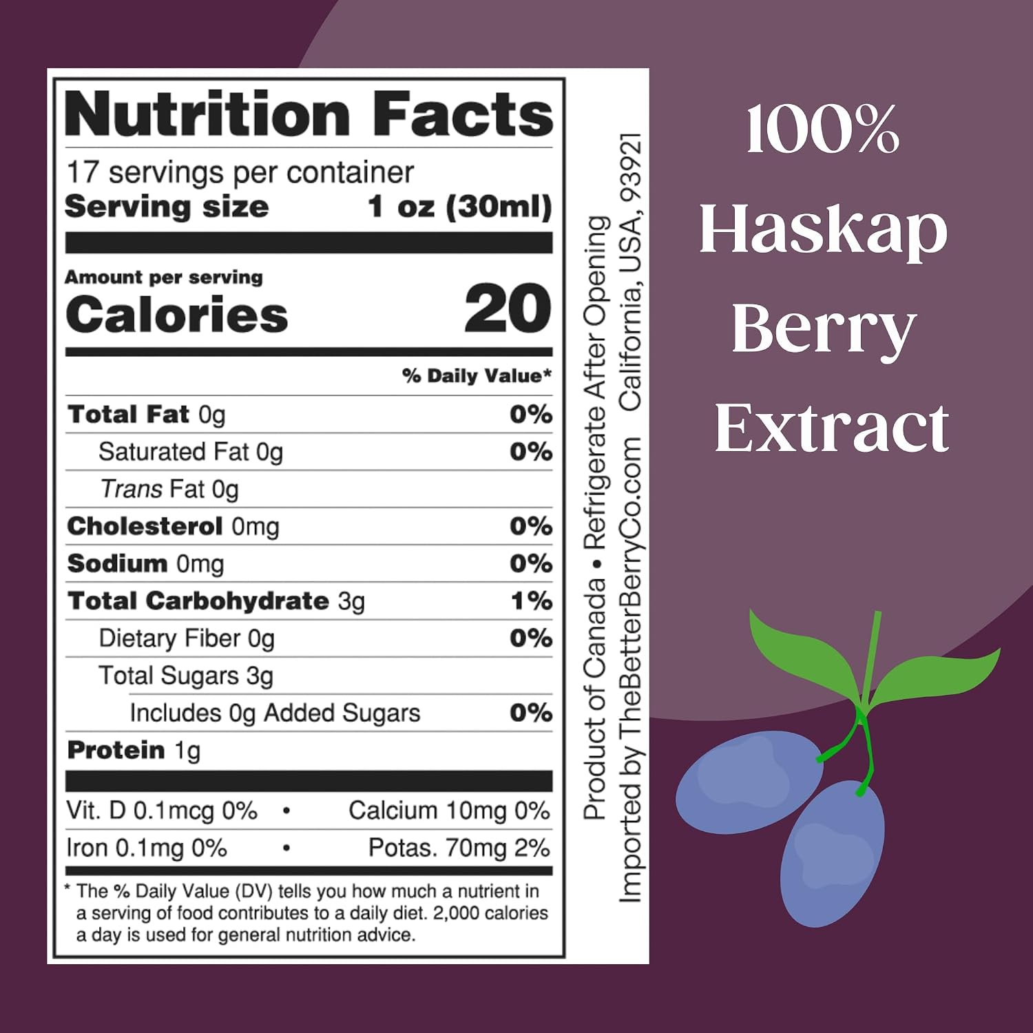Got Inflammation? Get Haskap | 100% Pressed Haskap Berry Juice | Naturally Delicious | Nothing Added | Rich in Anthocyanins (red-purple color)