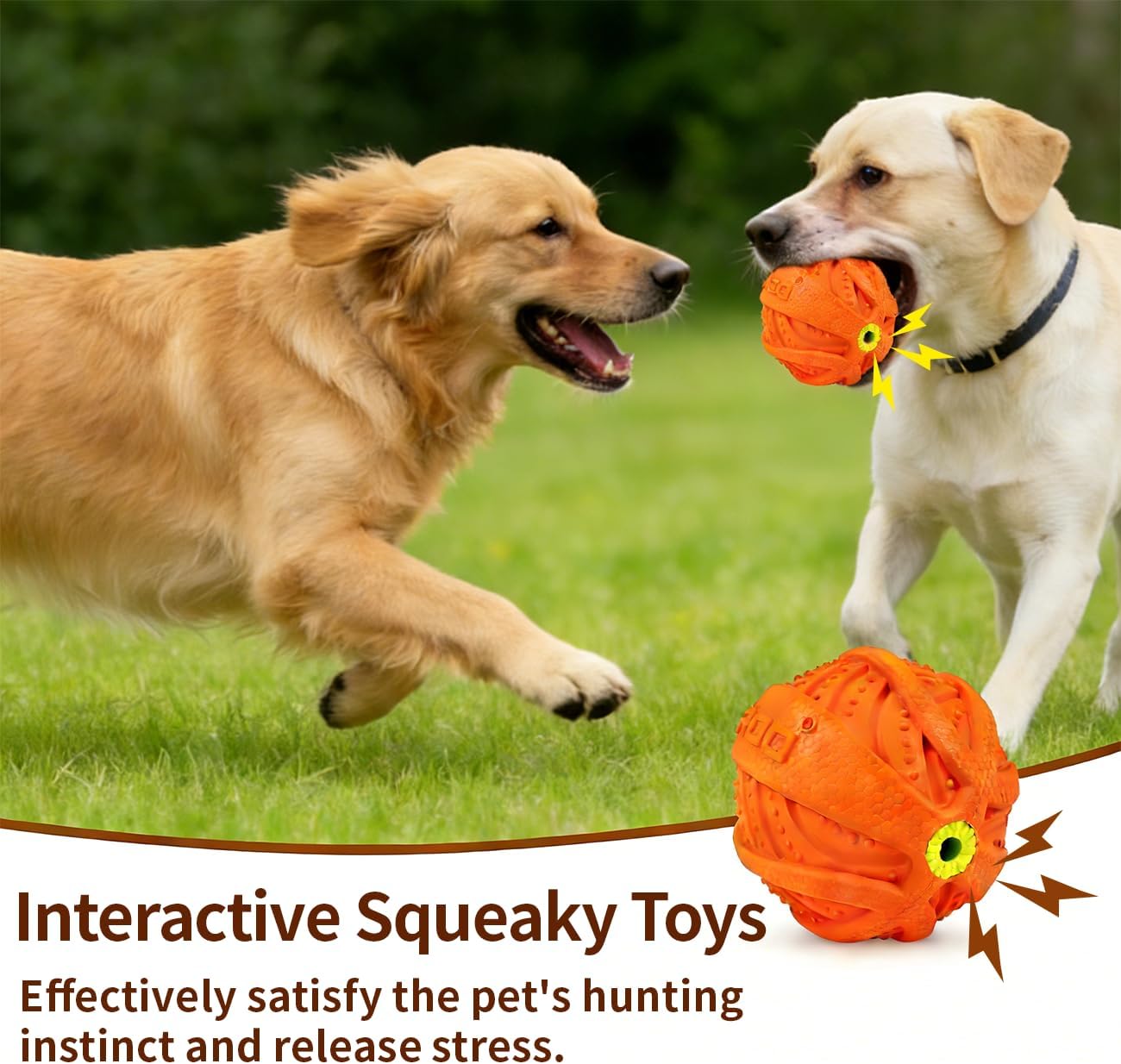 LaRoo Squeaky Dog Ball Toy,Durable Natural Rubber Squeaker Ball Throwing Training,Teeth Cleaning Chew Toy for Pet Medium and Large Dogs (3.5In Green)