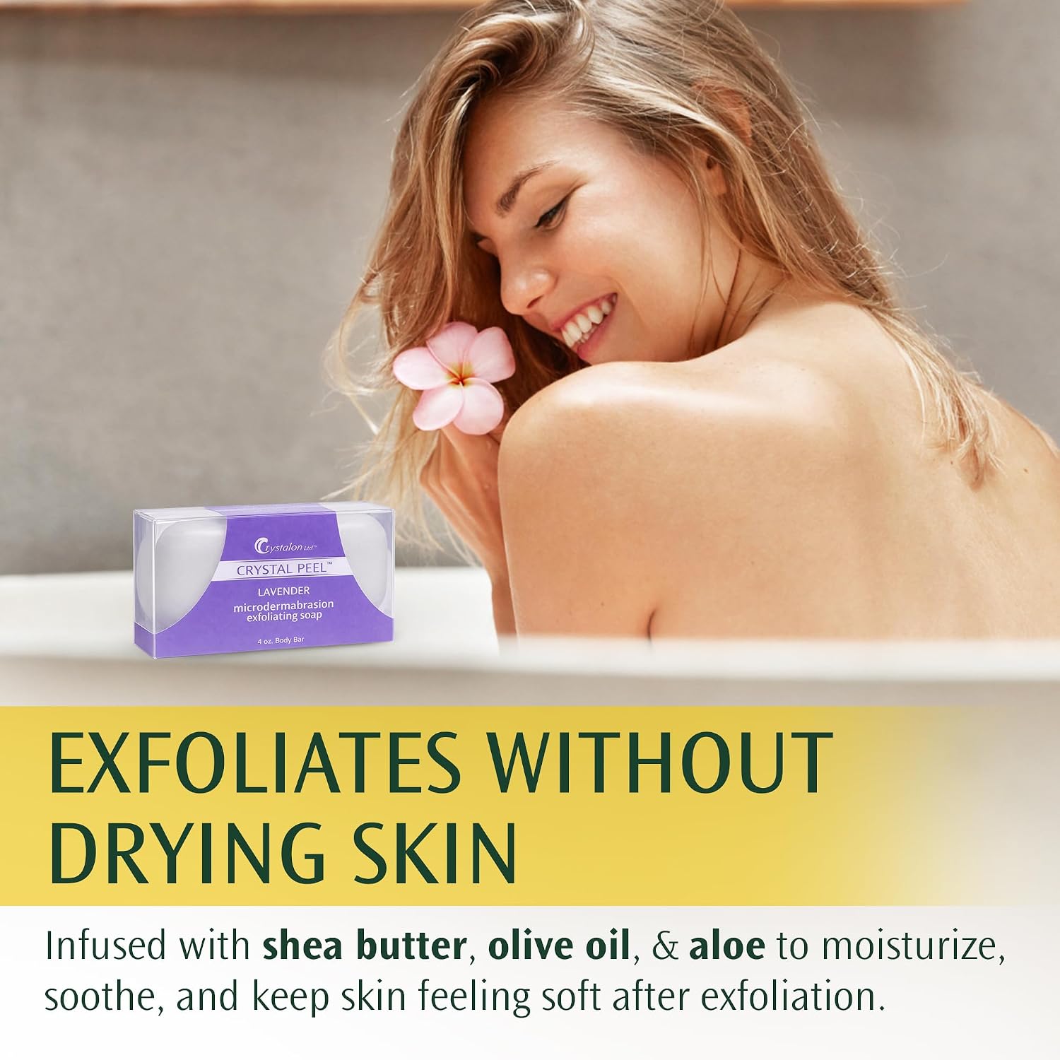 Exfoliating Bar Soap for Men & Women, Crystal Peel Luxury Microdermabrasion Hydrating & Exfoliating Body Soap Bar Solid Magnesium Mineral Scrub for Buffing Away Dirt & Oil Smooths Skin, Lemongrass 8oz
