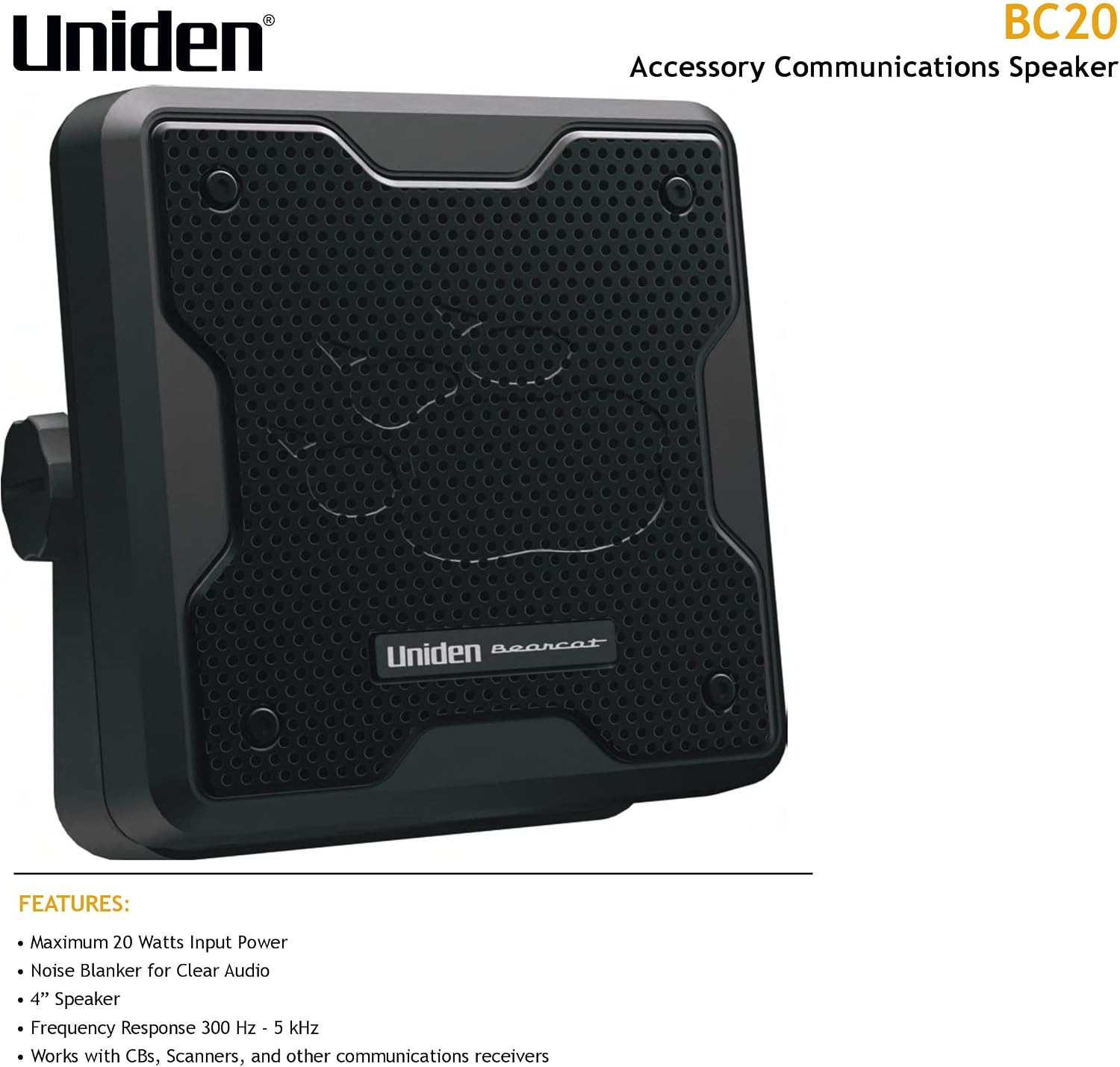 Uniden (BC20) Bearcat 20-Watt External Communications Speaker. Durable Rugged Design, Perfect for Amplifying Uniden Scanners, CB Radios, and Other Communications Receivers ,Black