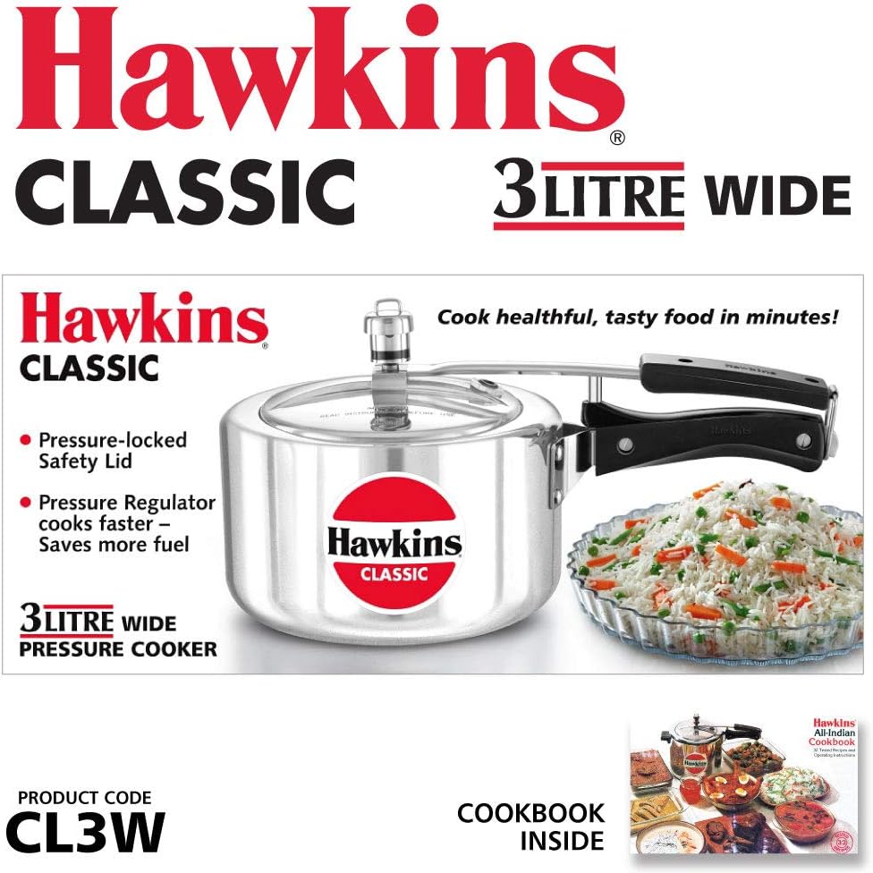 Hawkins Classic 3Liters(Wide) Aluminium Inner Lid Pressure Cooker(Silver)