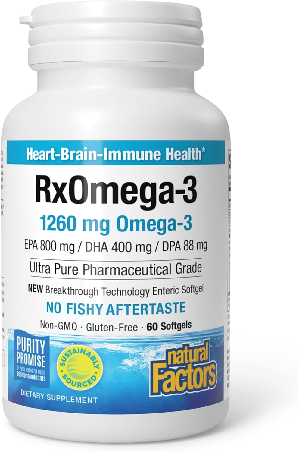 Natural Factors, RxOmega-3 Fish Oil, Pharmaceutical Grade, 1260 mg Omega-3 Per Serving, No Fishy Aftertaste, 240 Count (Pack of 1)