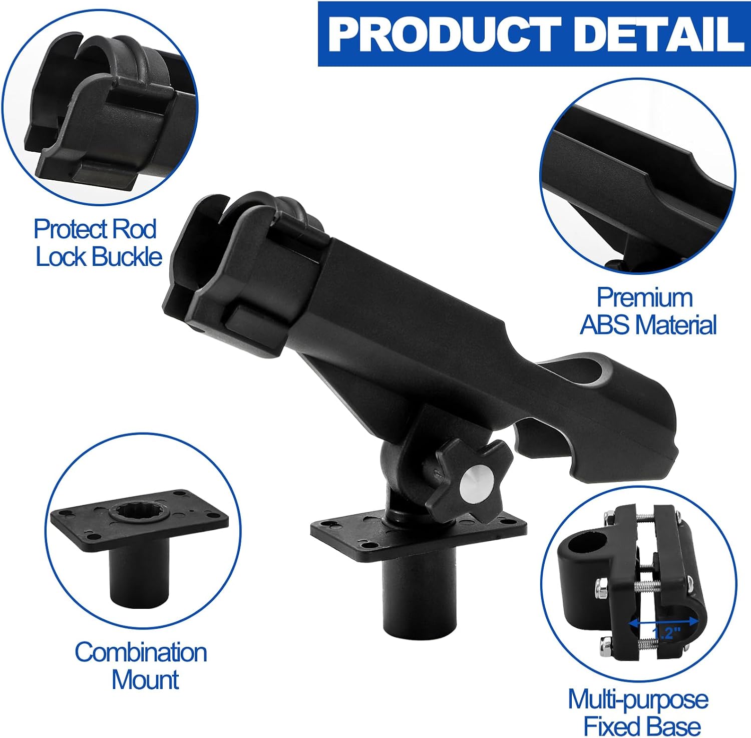 Bekith 2 Pack Fishing Rod Holder with Combo Mount, Adjustable Fishing Boat Rod Holder, Black Finish