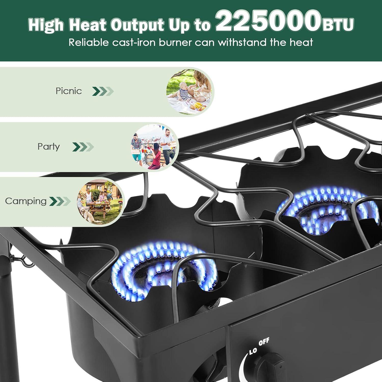 Goplus Outdoor Camping Stove, Dual Burner Propane Gas Cooker