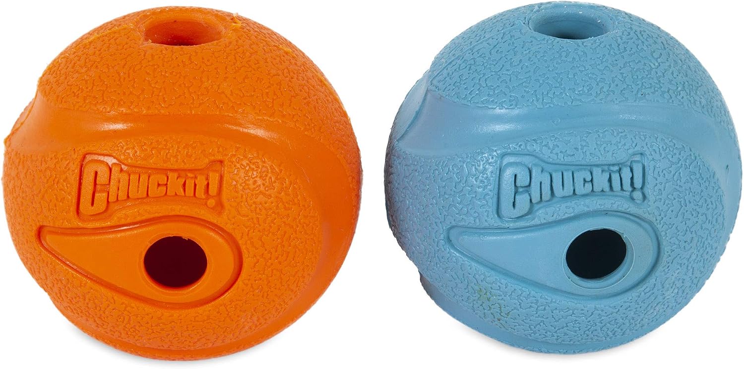 Chuckit! The Whistler Ball Dog Toy, Medium (2.5 Inch Diameter) for Dogs 20-60 lbs, Pack of 2, Multicolor