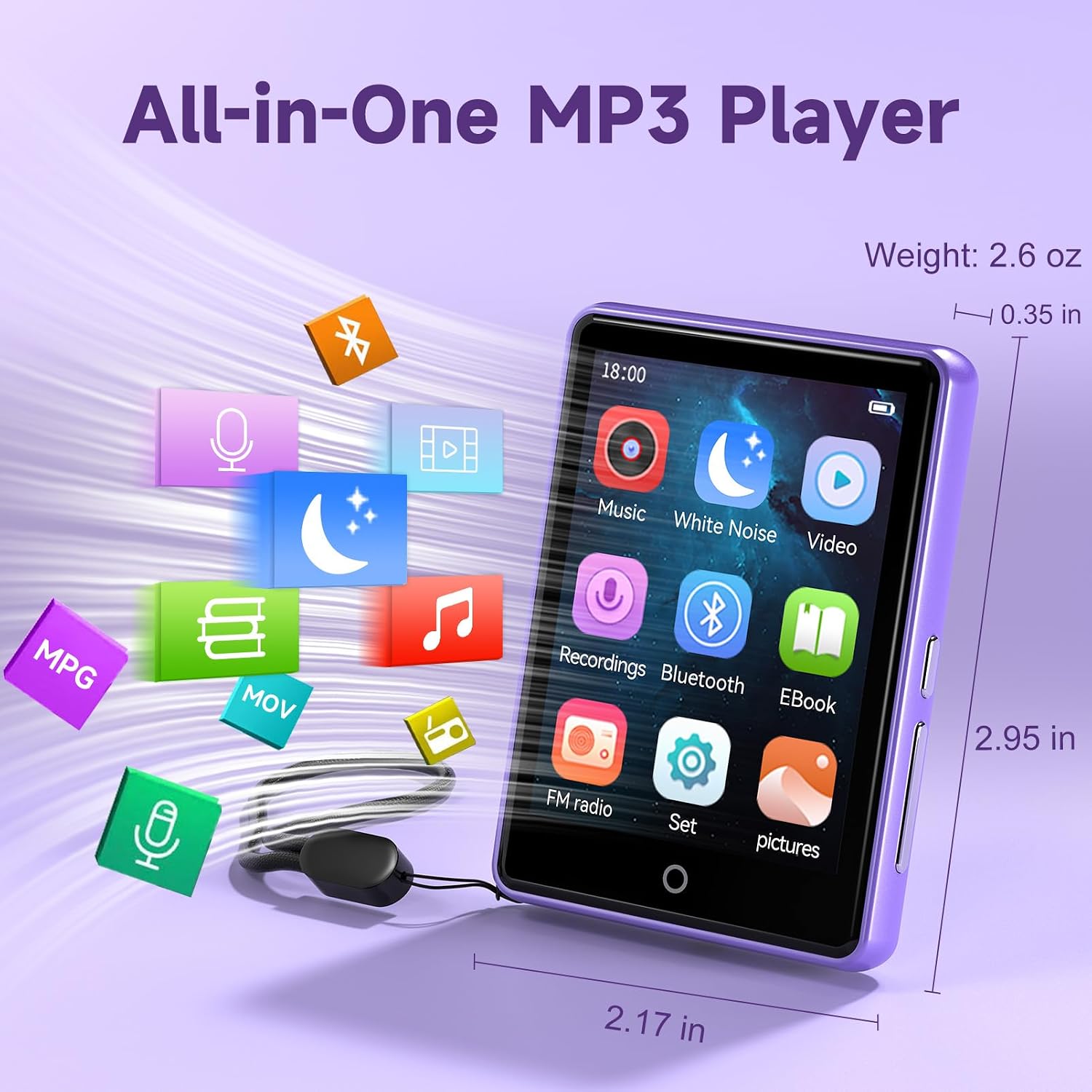 32GB MP3 Player with Bluetooth 5.3 Auto Reconnect, Zinc Alloy Frame | Built-in Speaker & White Noise, 2.8" Touchscreen, 48H Battery, Resume Playback