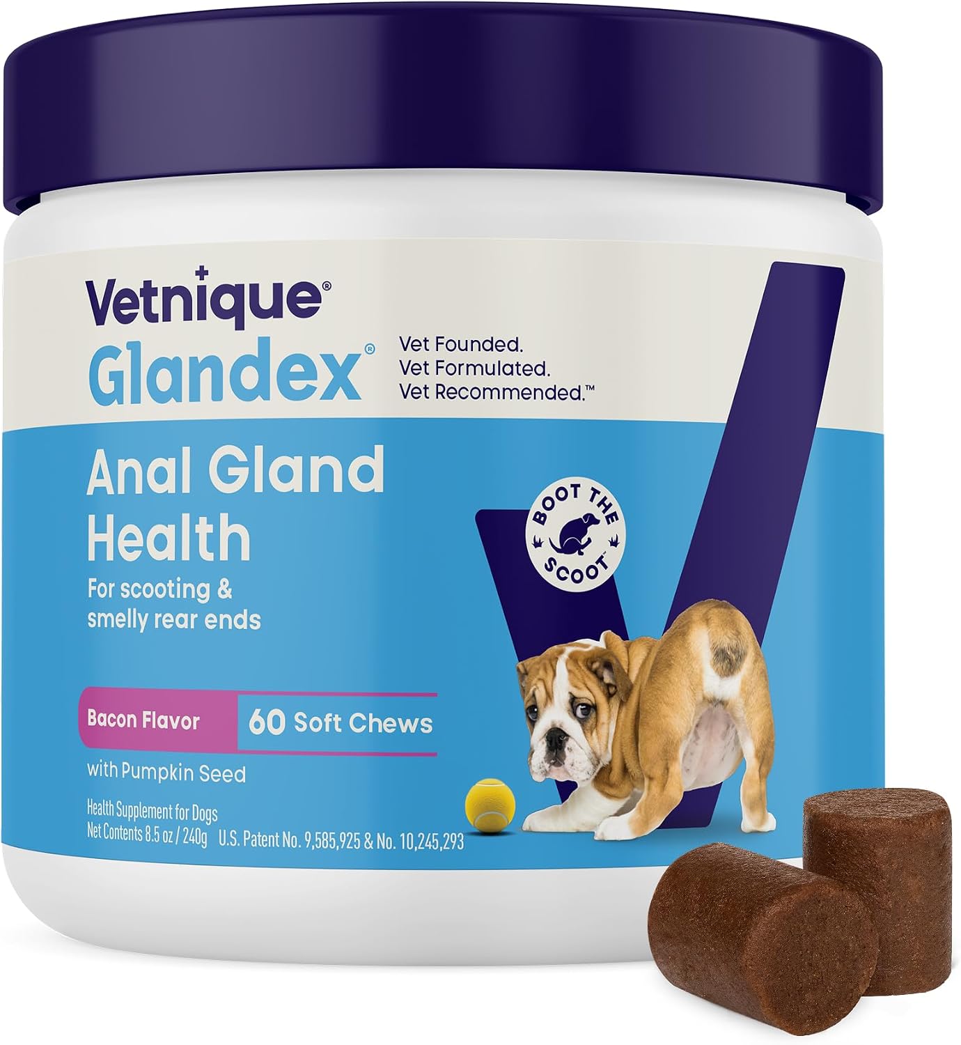Vetnique Glandex for Dogs Anal Gland Chews 30ct, Pumpkin, Digestive Enzymes | Anal Gland Dog Treats, Boot the Scoot + Fishy Odor Support, Fiber, Probiotics, Quercetin + Apple Pectin, Peanut Butter