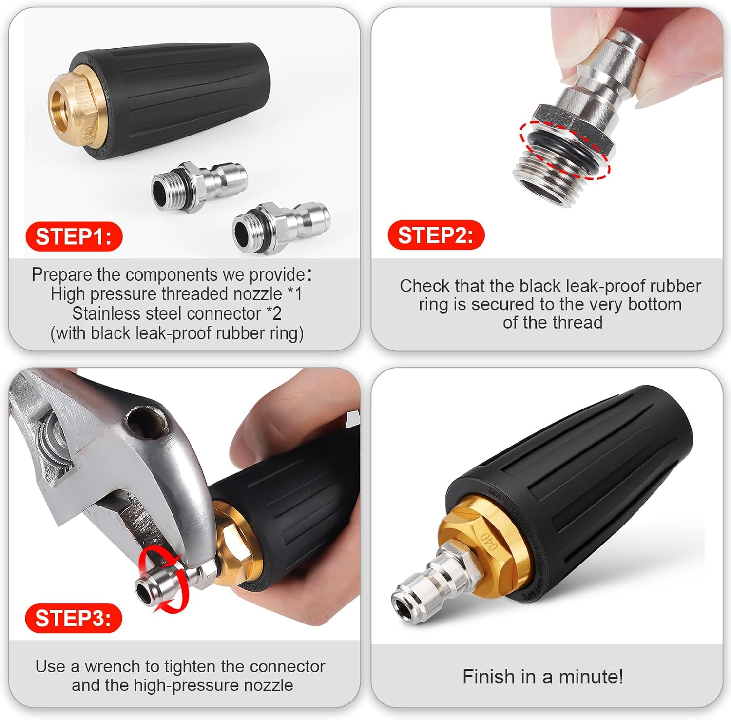 Pressure Washer Tips Turbo Nozzle Pressure Washer 4000 PSI Max Rotating Pressure Washer Nozzle with 2PCS 1/4'' Quick Connect for Cleaning Brick