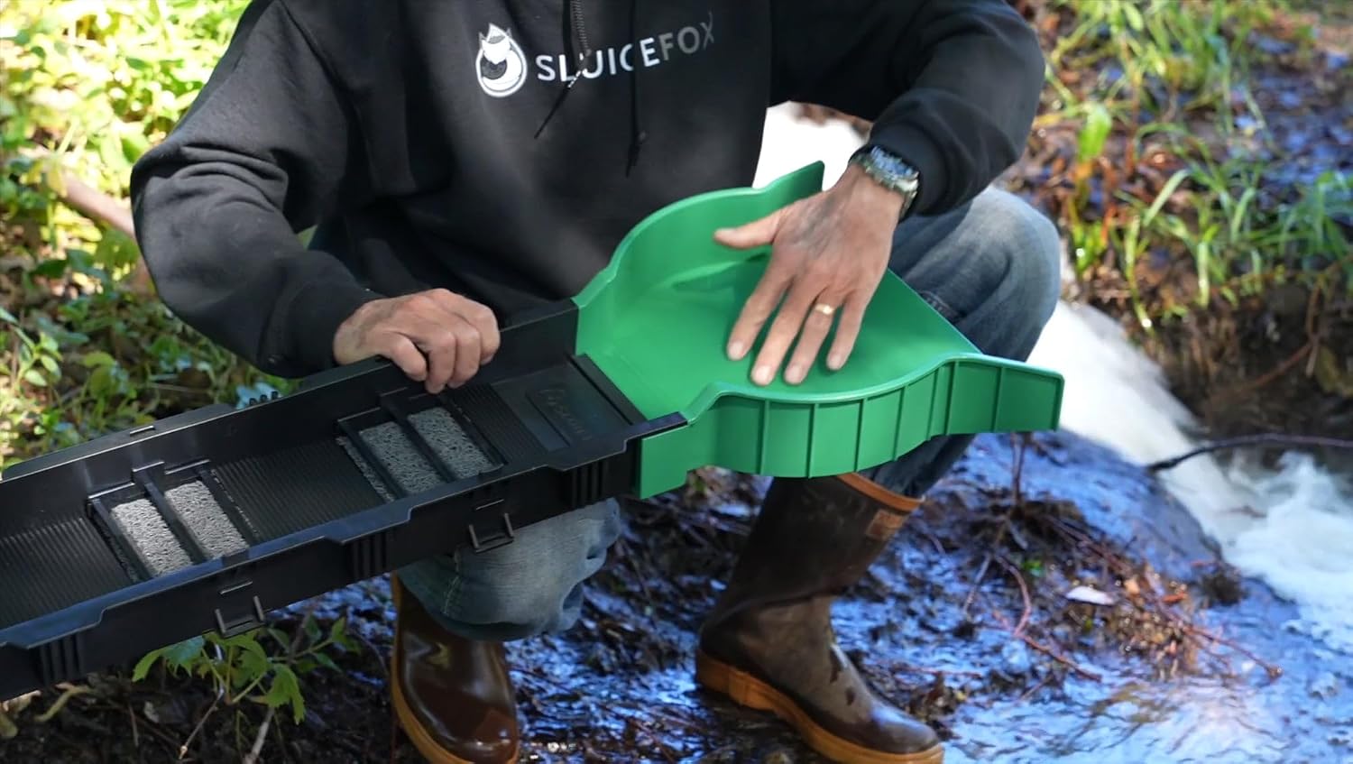 Portable Expandable Sluice Box for Gold Mining and Prospecting; Includes Miner's Moss, Hungarian Style riffles, and deep V riffles. Essential Tool for Gold panning Kits