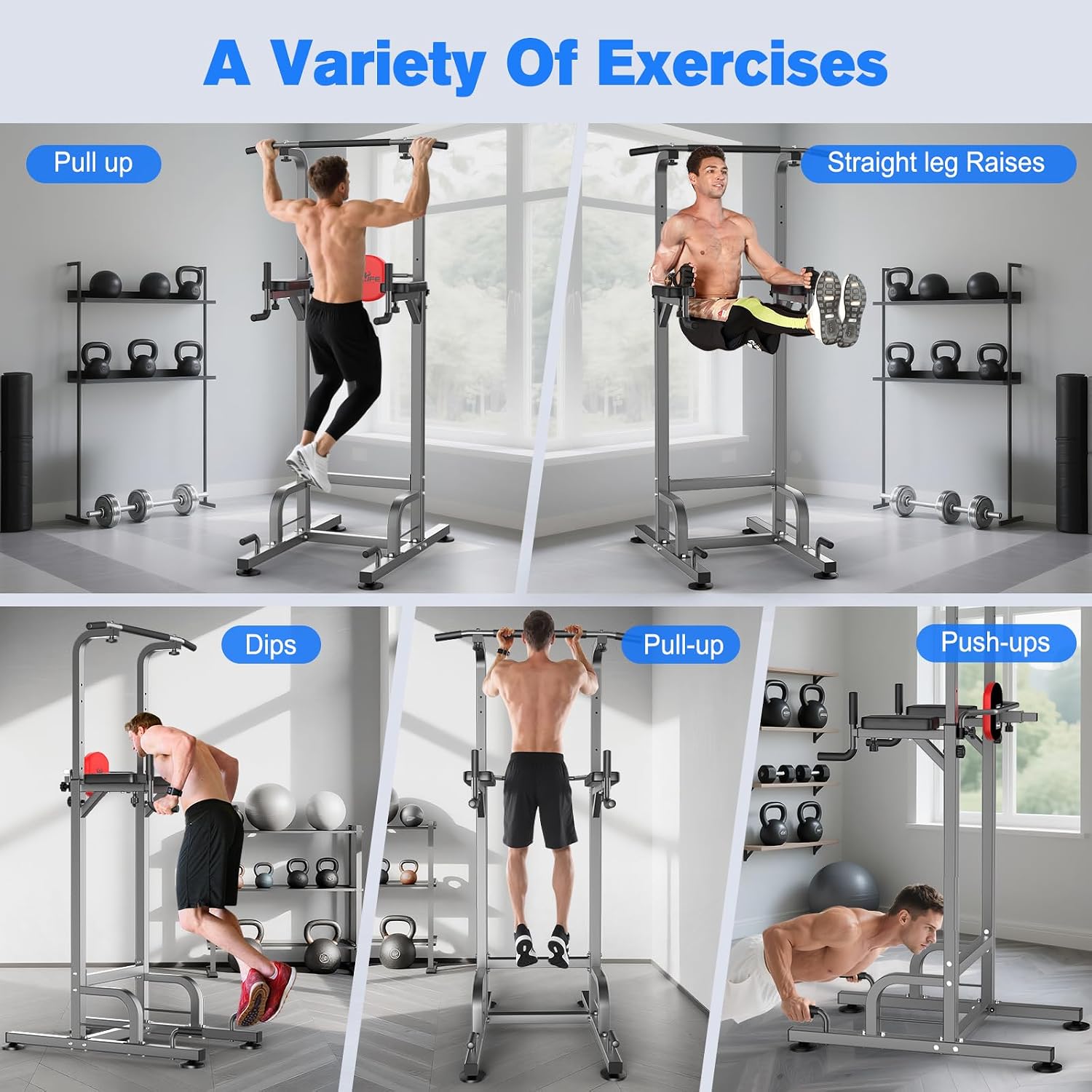 RELIFE REBUILD YOUR LIFE Pull Up Bar Free Standing Power Tower for Home Gym | Dip Station Pull Up Station, Multi-Function Home Fitness Equipment for Pull-Ups, Dips, Push-Ups, Full Body Strength Training