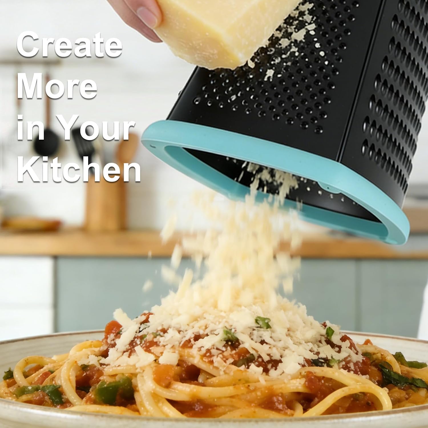 Ourokhome Cheese Grater with Handle, Stainless Steel Box Grater, 4 Side Kitchen Vegetable Shredder Slicer Zester with Container for Parmesan, Cabbage