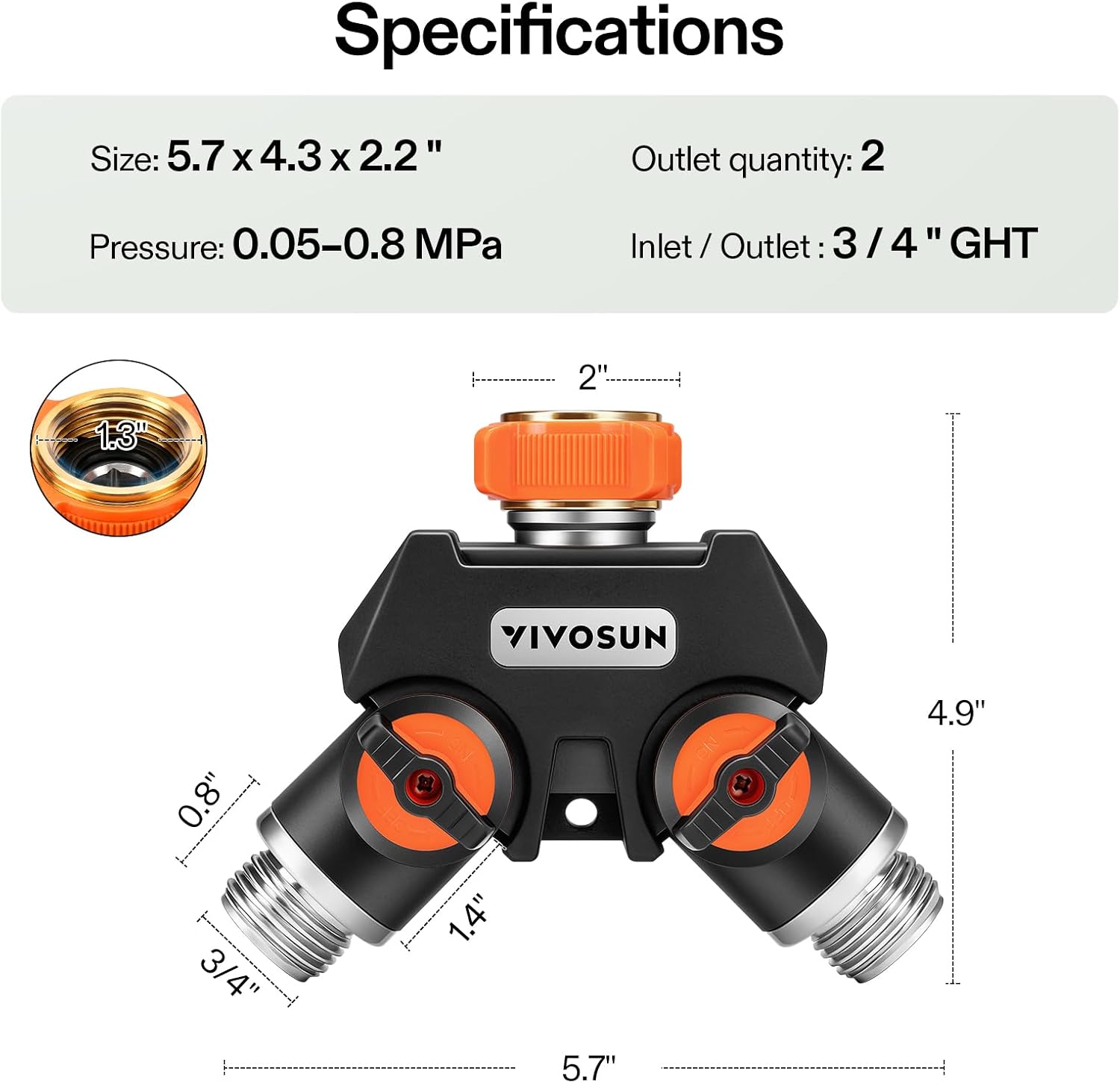 VIVOSUN Garden Hose Splitter 4 Way, Heavy Duty Water Hose Connector 3/4", Water Hose Manifold