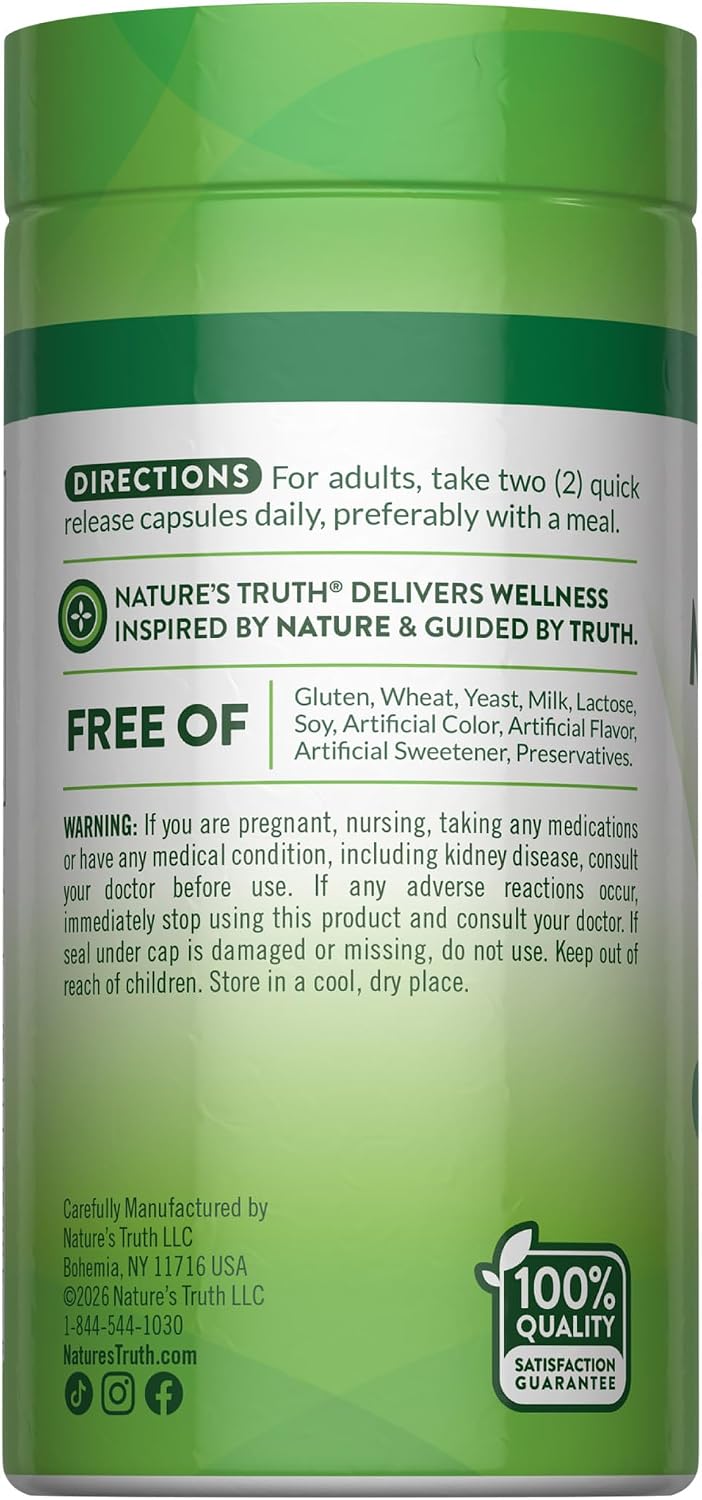 Nature's Truth Magnesium Glycinate Capsules | 200mg | 60 Count | Chelated Superior Absorption Formula | Non-GMO & Gluten Free Supplement