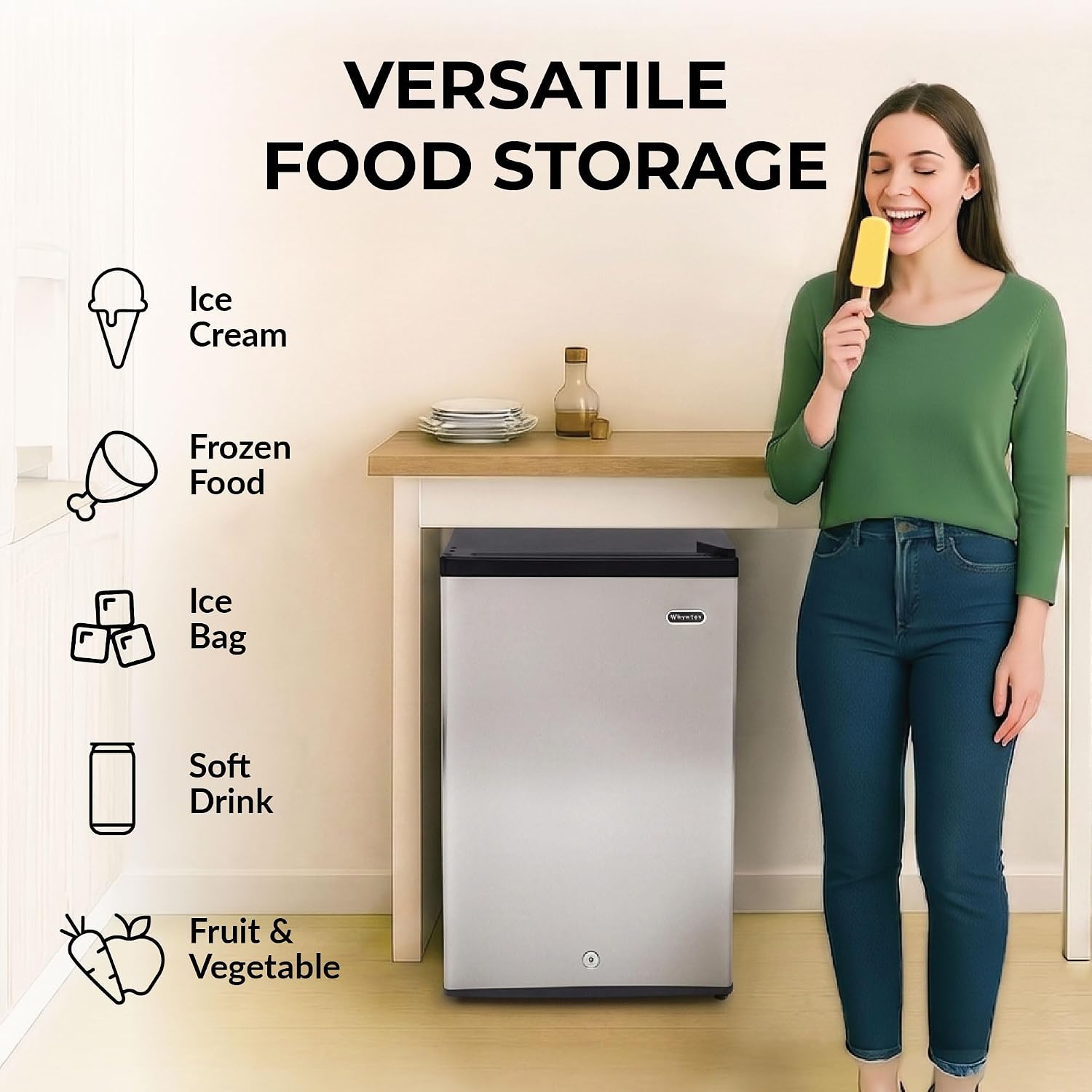 Whynter Upright Freezer 2.1 Cu Ft Lock, Mini Freezer, Stainless CUF-210SS | Adjustable Thermostat and Security Lock, Energy Star Rated, Reversible Door, Adds Compact Frozen Storage at Home
