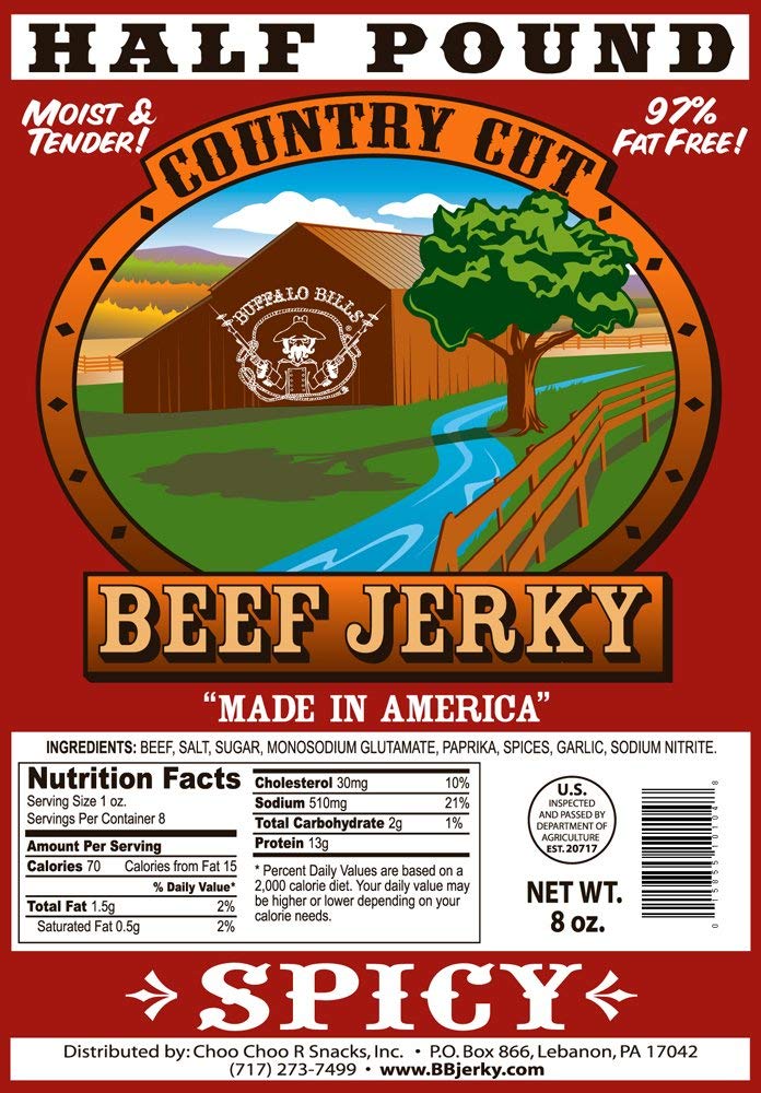 Buffalo Bills Mesquite Country Cut smoked Beef Jerky, Moist & Tender, 8 Oz | Mesquite Beef Jerky, Made In USA, High Protein, Low Carb, For Work, Trips, On-The-Go Snacking, Smoky Flavor, Hot Snacks