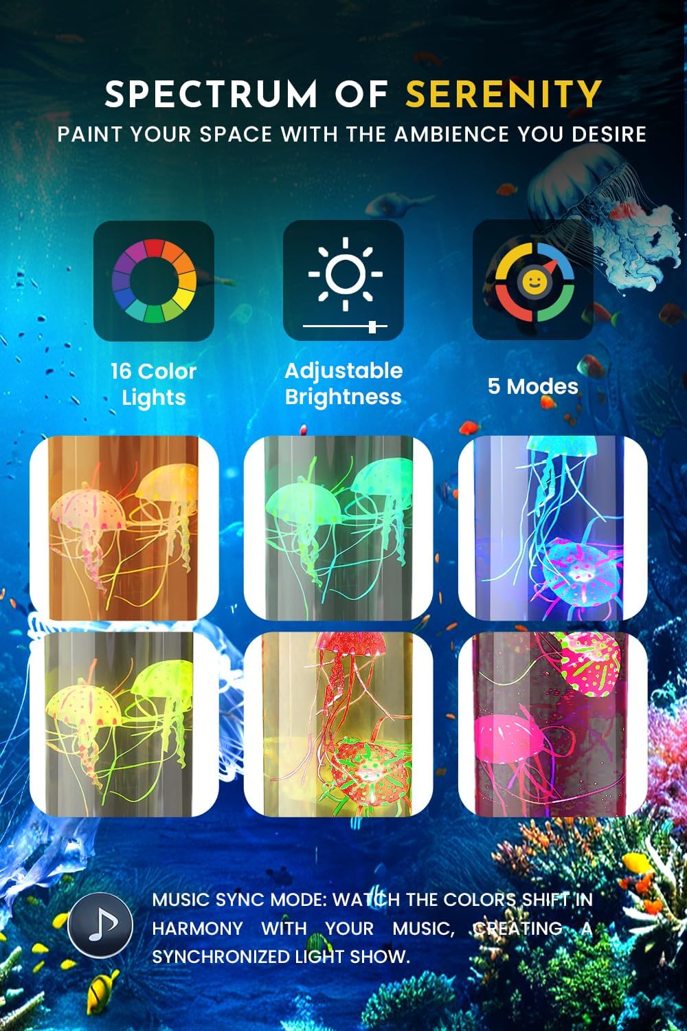 Brewish Jellyfish Lamp, 16 Color Options, 4 Mode Lifelike Jellyfish Aquarium, Electric Jellyfish LED Night Light, Fake Aquarium, Home Decor