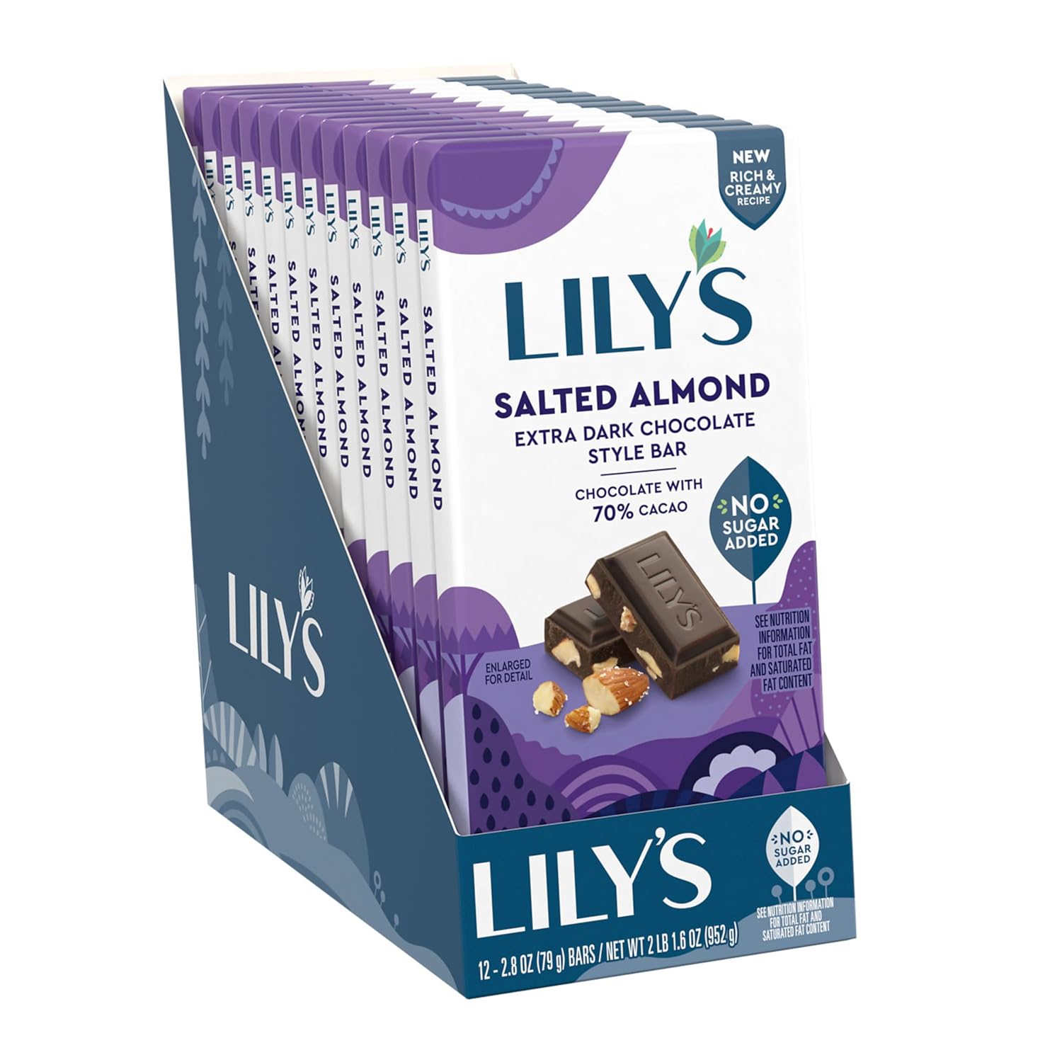 LILY'S Almond Dark Chocolate Style No Sugar Added, Sweets Bars, 3 oz (12 Count)