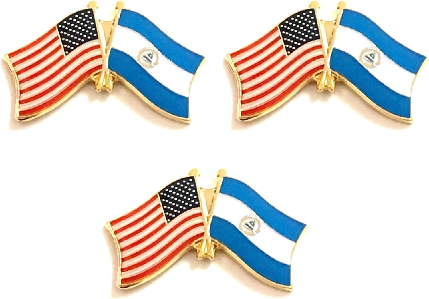 3 National Country Flag Crossed Enamel Flag Pins Pack of 3 Friendship Double Flags