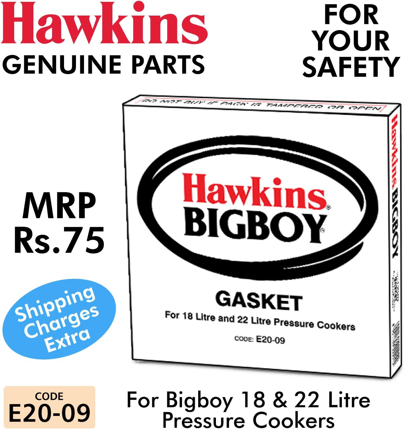 Hawkins E20-09 Rubber Gasket for Big Boy Pressure Cooker, Black, Standard