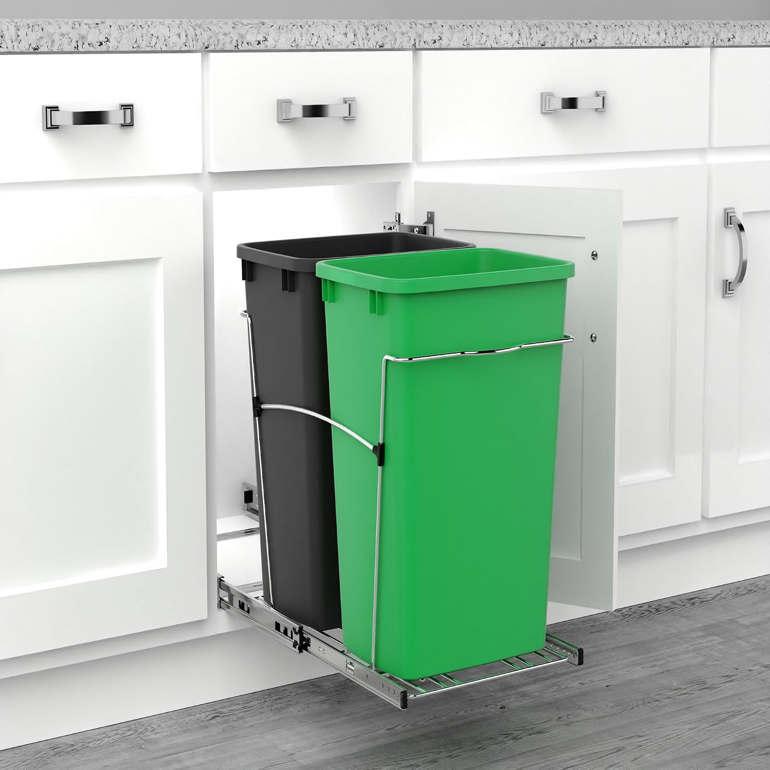 Rev-A-Shelf Double Pullout Garbage Trash Cans for Kitchen Cabinets, 35 Qt