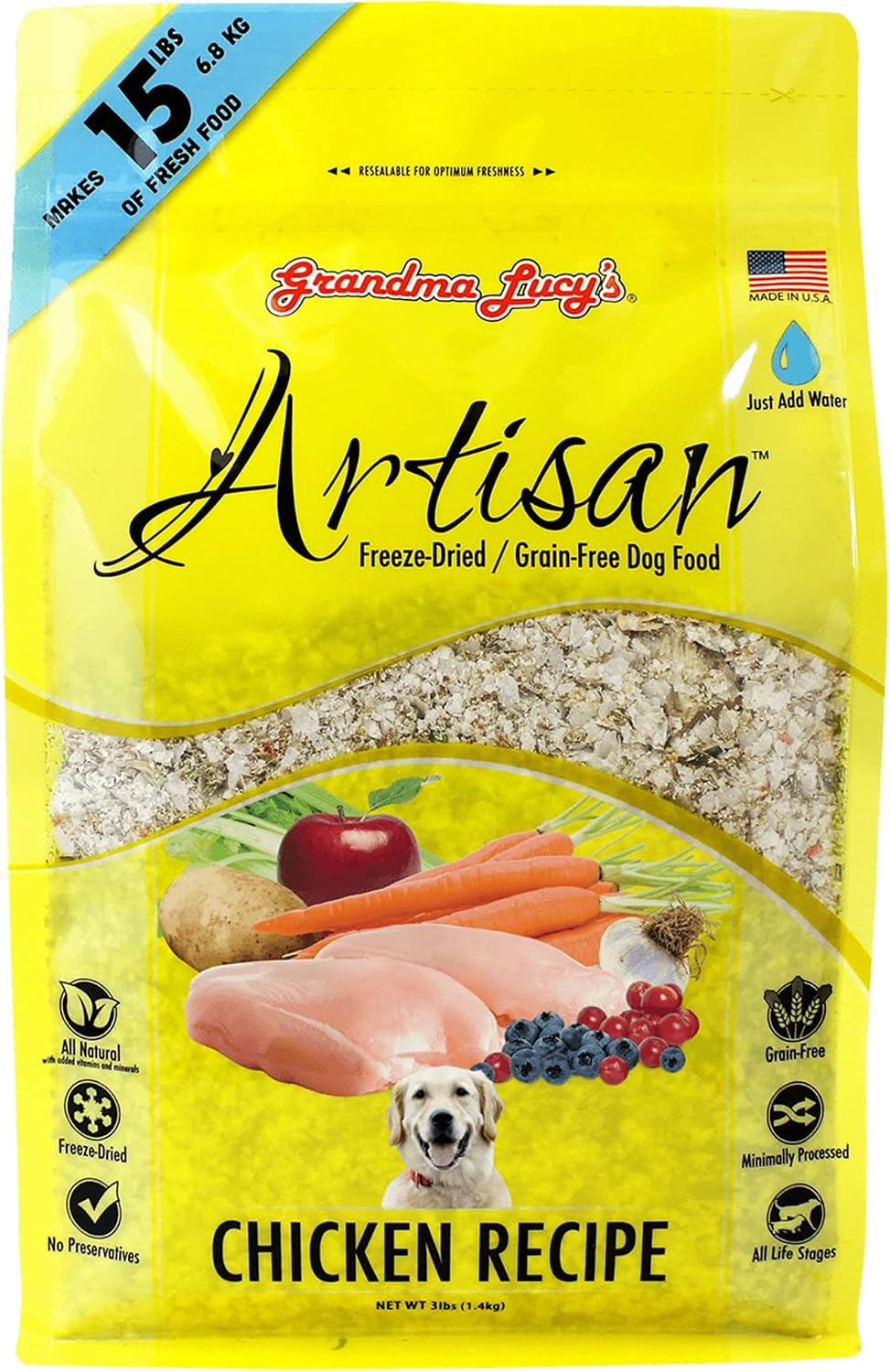Grandma Lucy's Artisan Dog Food, Grain Free and Freeze-Dried - Artisan Chicken, 10Lb Bag