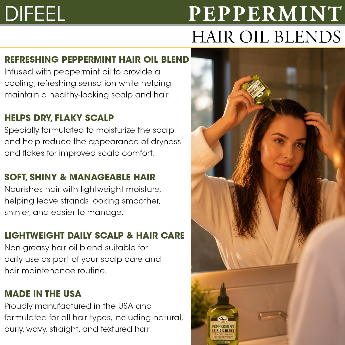 Difeel Peppermint Hair Oil Blend - Travel Size 2.5 ounce