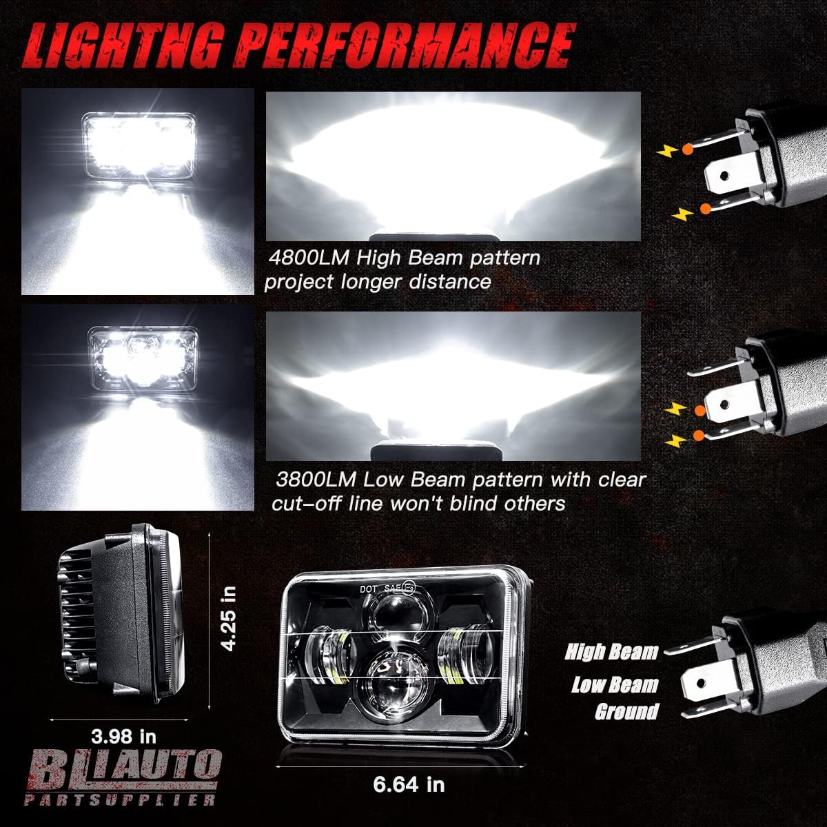 5x7 LED lights Dot Approved Rectangle 7x6 LED 2PCS with Hi/Low Sealed Beam For Trucks Jeep Cherokee XJ Ford Van Replacement 6054 H5054